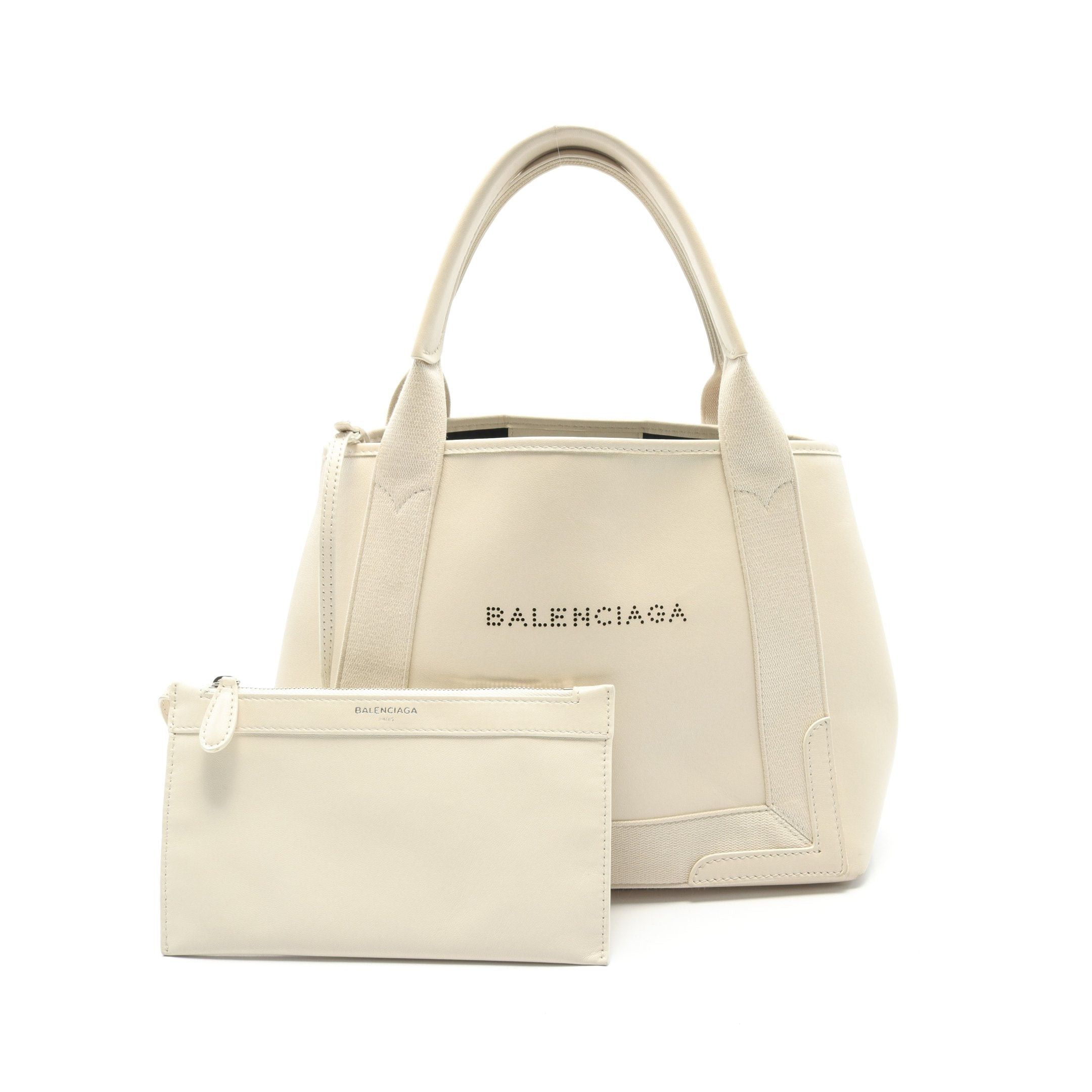 Balenciaga Navy Cabas S Hippopotamus Handbag Tote Bag Leather Ivory Punching Logo