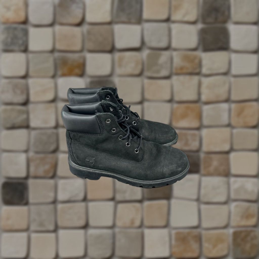 Timberland Classic Combat Boots Boys Size 6 Black Leather Waterproof Ankle Outdoor