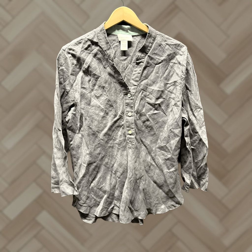 Soft Surroundings Soft Surroundings Linen Tunic Top Blouse Womens Size L Gray Coastal Lagenlook Size L / US 10 / IT 46 - 1 Thumbnail
