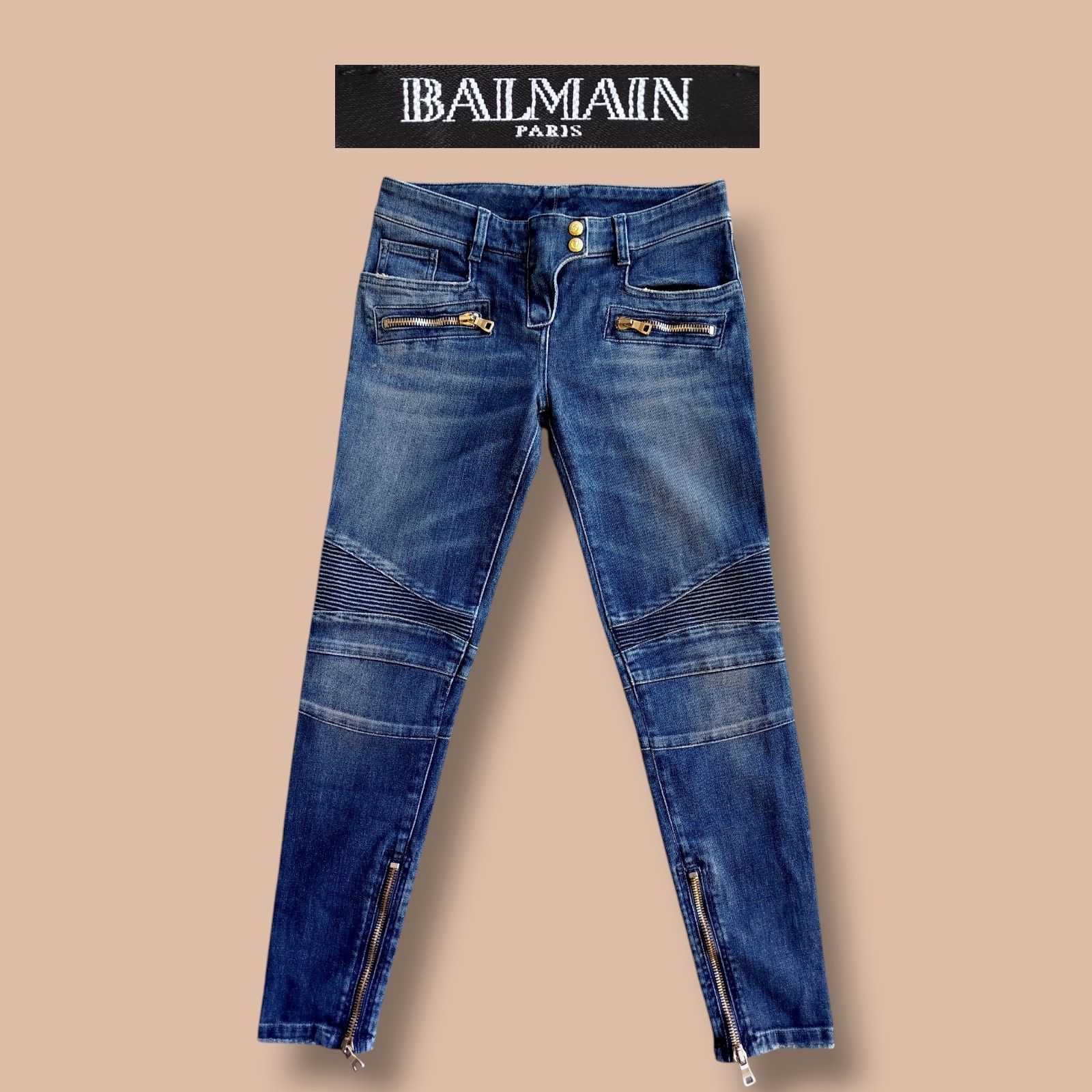 Balmain Jeans Denim Distressed Biker Skinny Buttons Italy | Grailed
