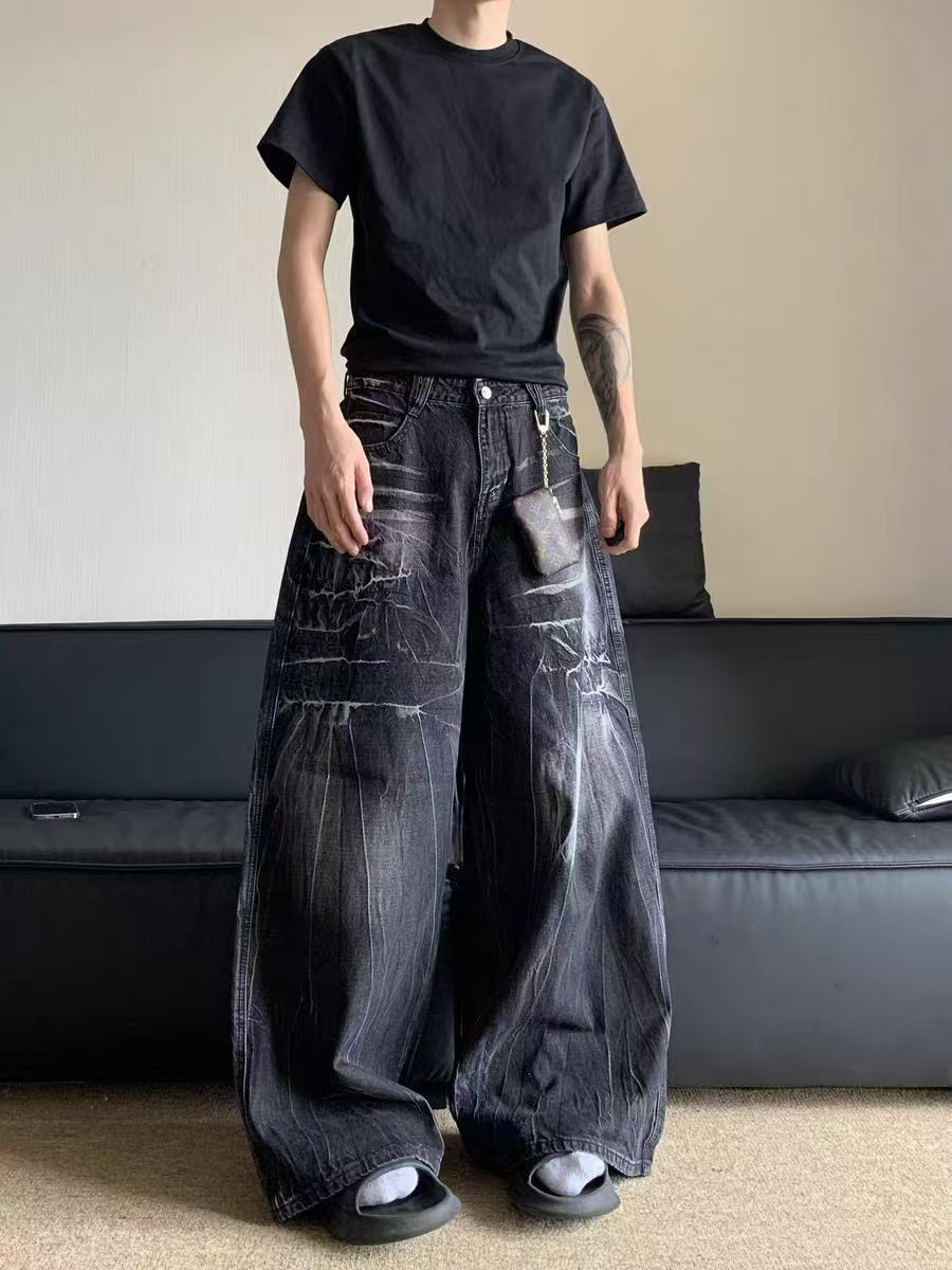 Japanese Brand × Vintage Vintage washed and distressed lightning stripe baggy jeans Size US 30 / EU 46 - 4 Thumbnail