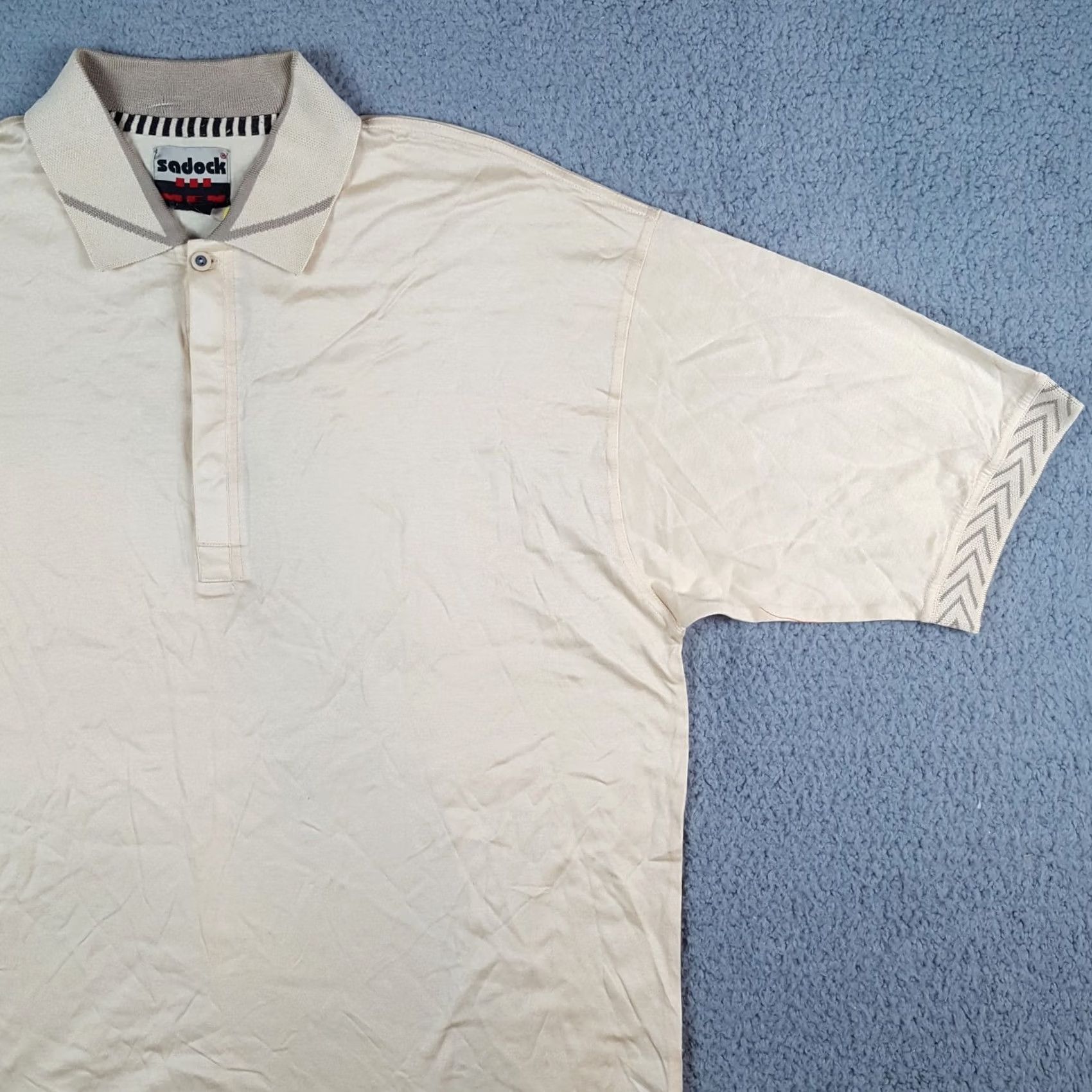 Vintage VINTAGE Sadock Polo Shirt Shirt Mens Beige Khaki 90s Grunge Preppy Oversized Collared Short Sleeve Size US M / EU 48-50 / 2 - 3 Thumbnail
