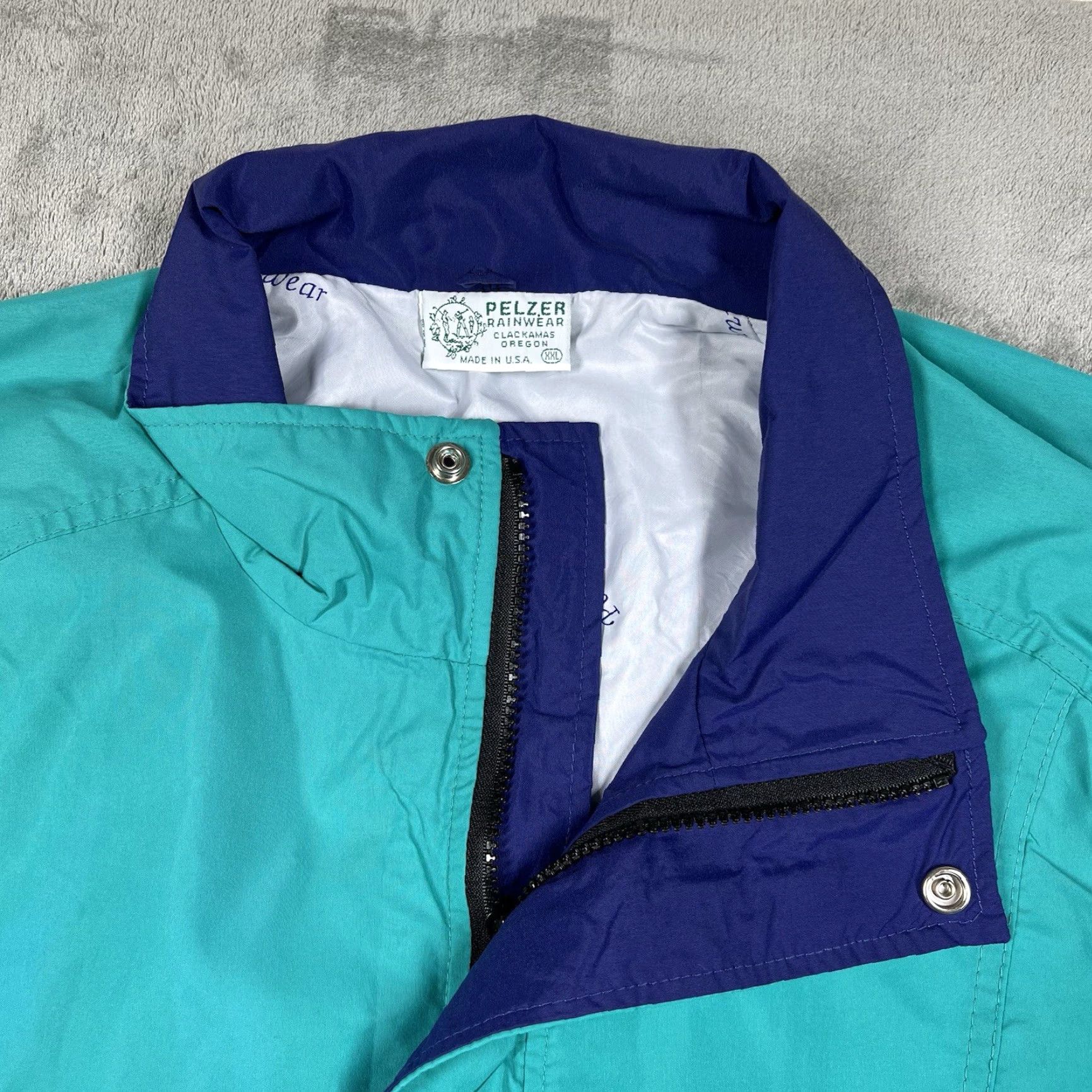 Vintage VINTAGE Pelzer Rainwear Jacket Nylon Water Resistant Turquoise Blue 2XL Men Zip. Size US XXL / EU 58 / 5 - 7 Thumbnail