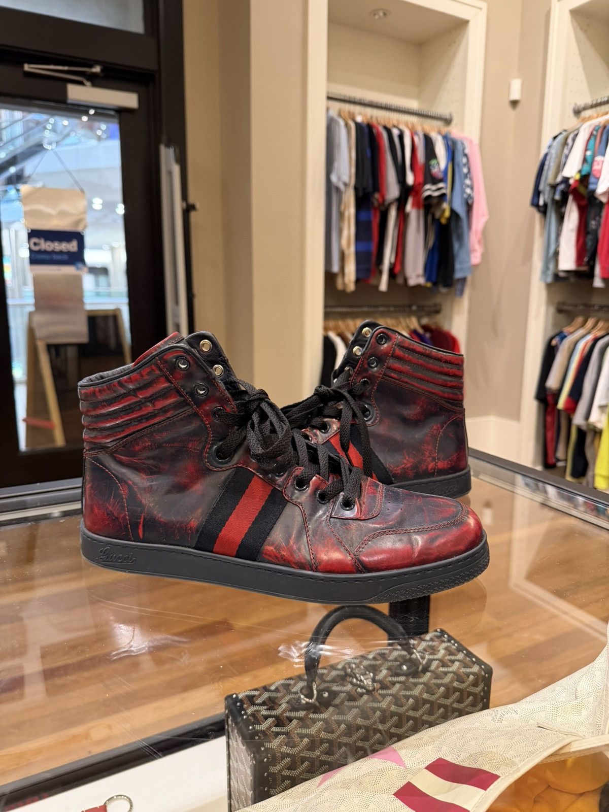 Gucci Gucci Marbled Distressed Leather High Top - Red Blue Size US 7 / EU 40 - 2 Thumbnail