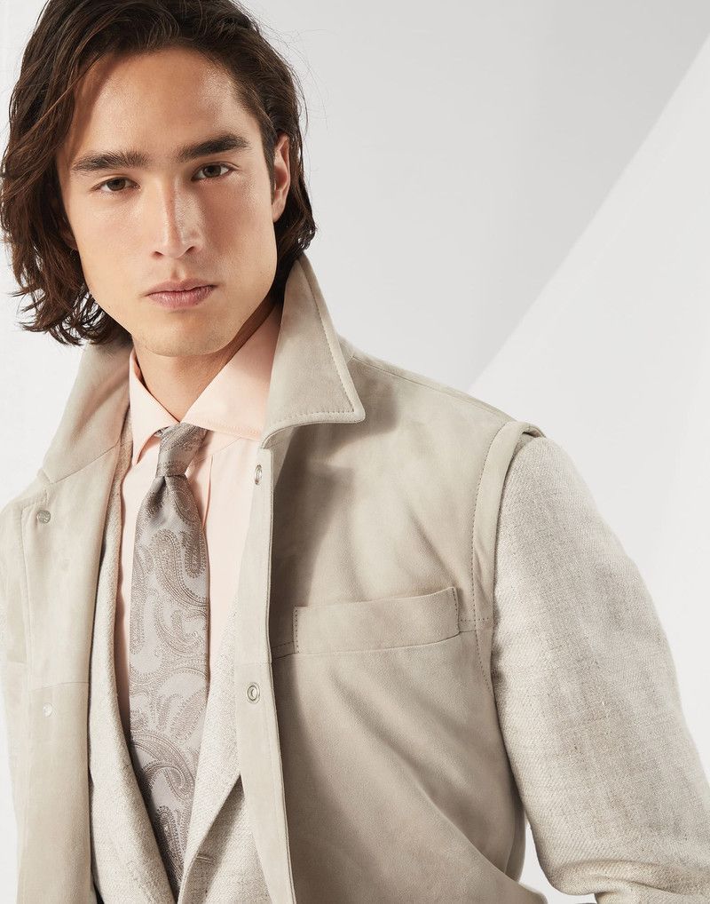 Brunello Cucinelli o1la1rc1a0326 Suede Vest in Beige Size US M / EU 48-50 / 2 - 3 Thumbnail