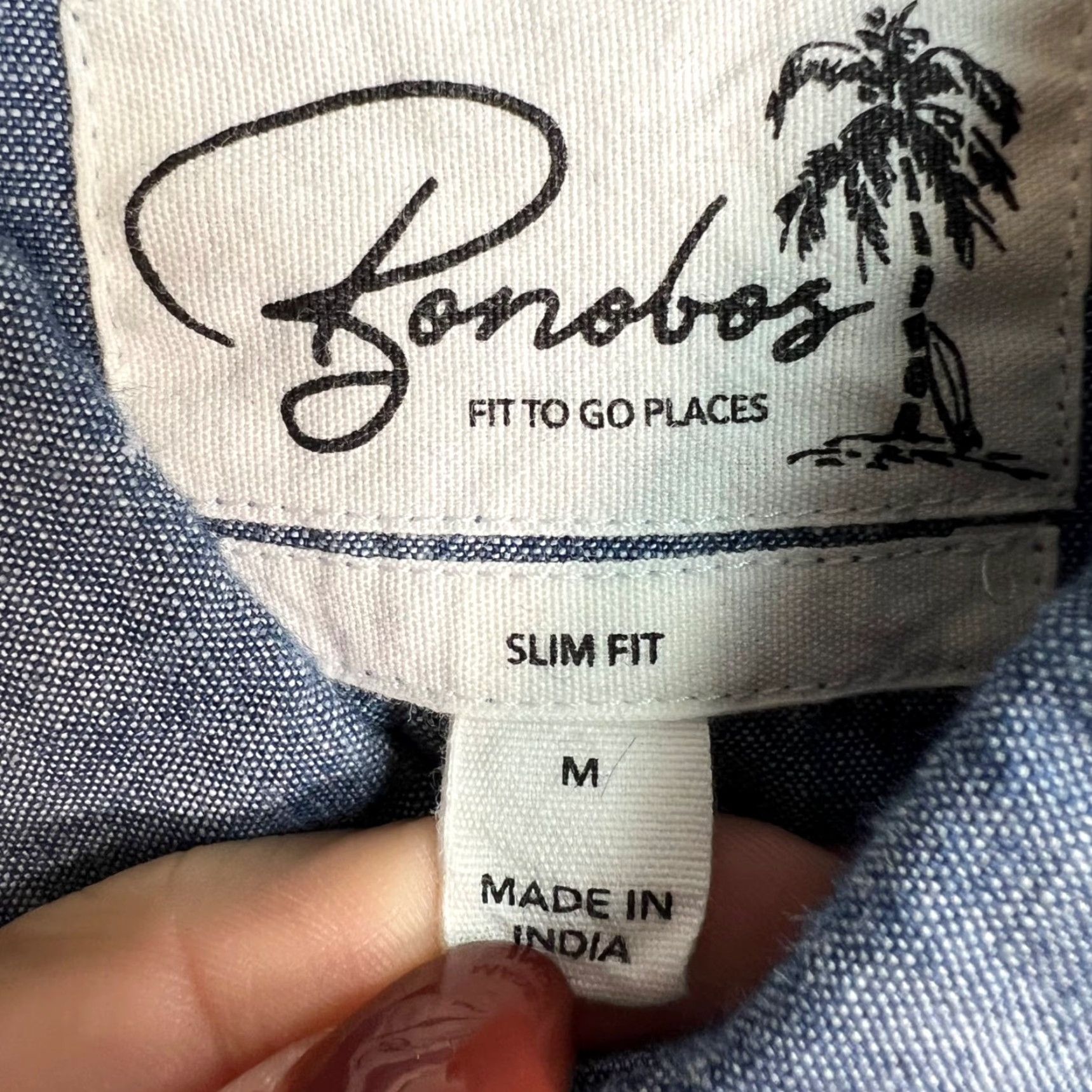Bonobos Bonobos Shirt Mens Medium Chambray Button-Down Short Sleeve Slim Fit Casual Shark Print Blue Size US M / EU 48-50 / 2 - 3 Thumbnail