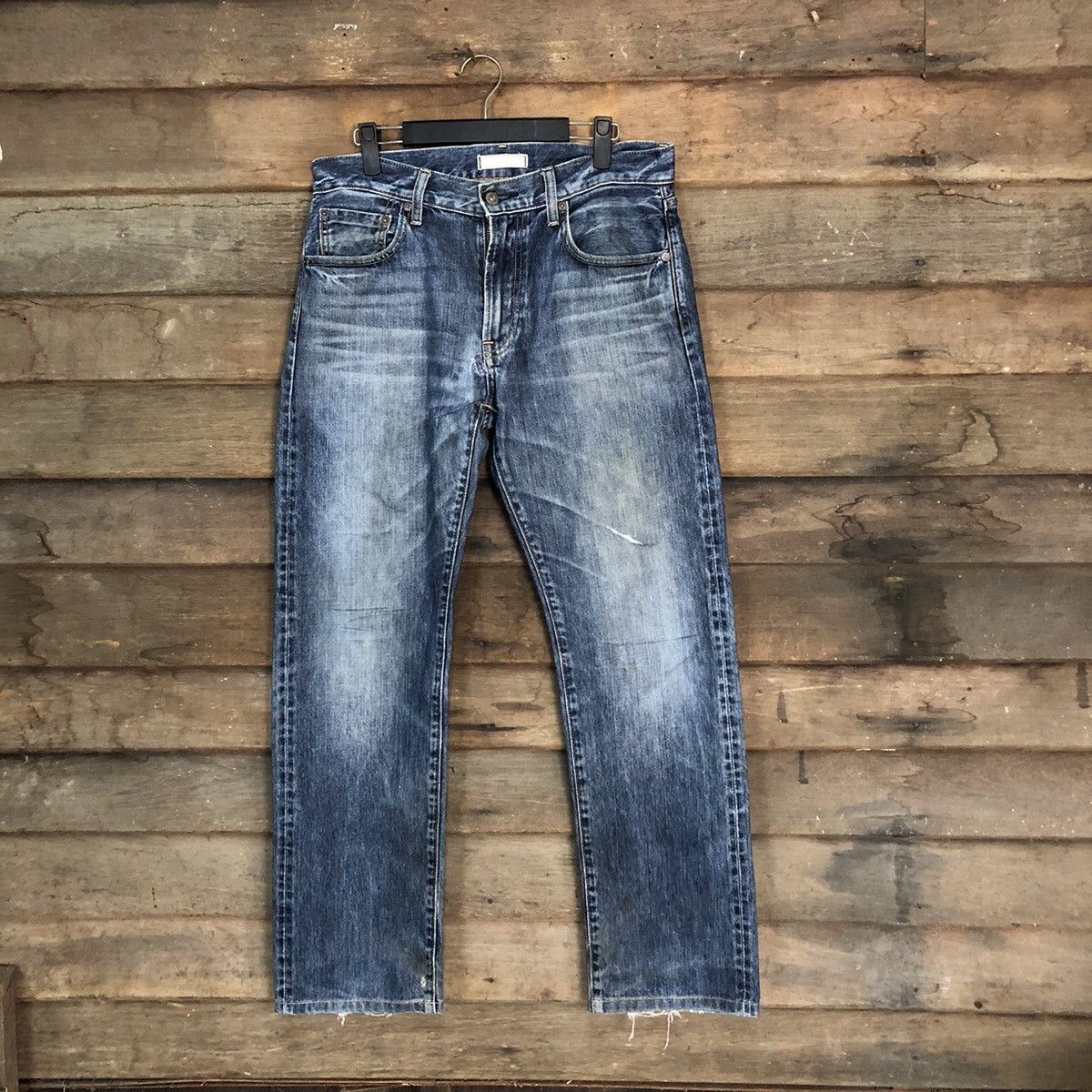 image of Distressed Denim Uniqlo Selvedge Jeans Blue Denim Pants 7312, Men's (Size 30)