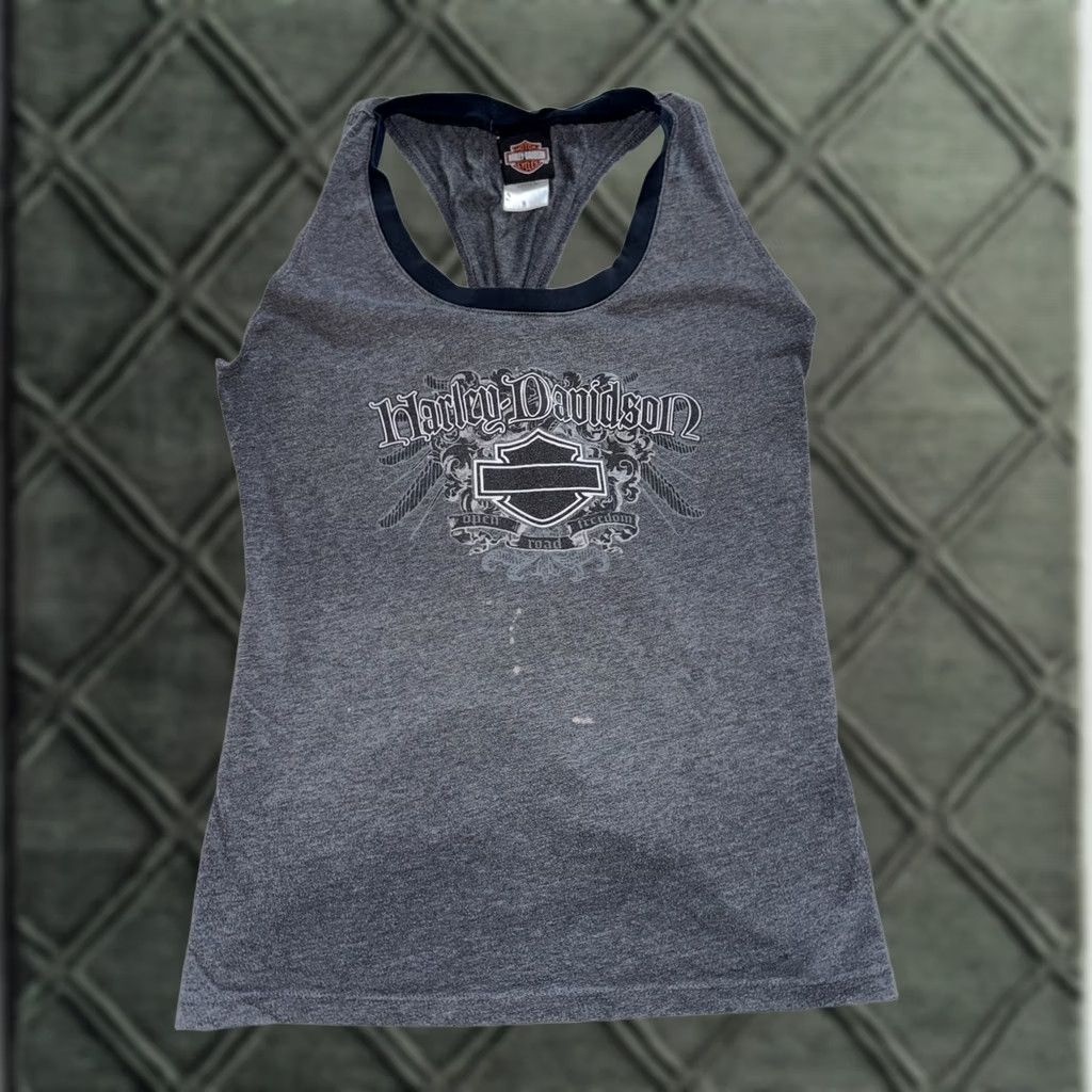 Harley Davidson Y2K Harley Davidson Women's Tank Top LG Williamsport Grunge Biker Gray Solid Sleeveless Scoop Neck Casual Cotton Blend Biker Motorcycle USA Size L / US 10 / IT 46 - 1 Thumbnail