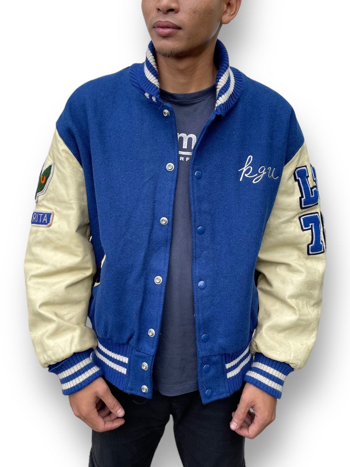 Delong 🔥Vintage 90's Delong USA Hurricanes Leather Sleeve Varsity Size US L / EU 52-54 / 3 - 2 Thumbnail