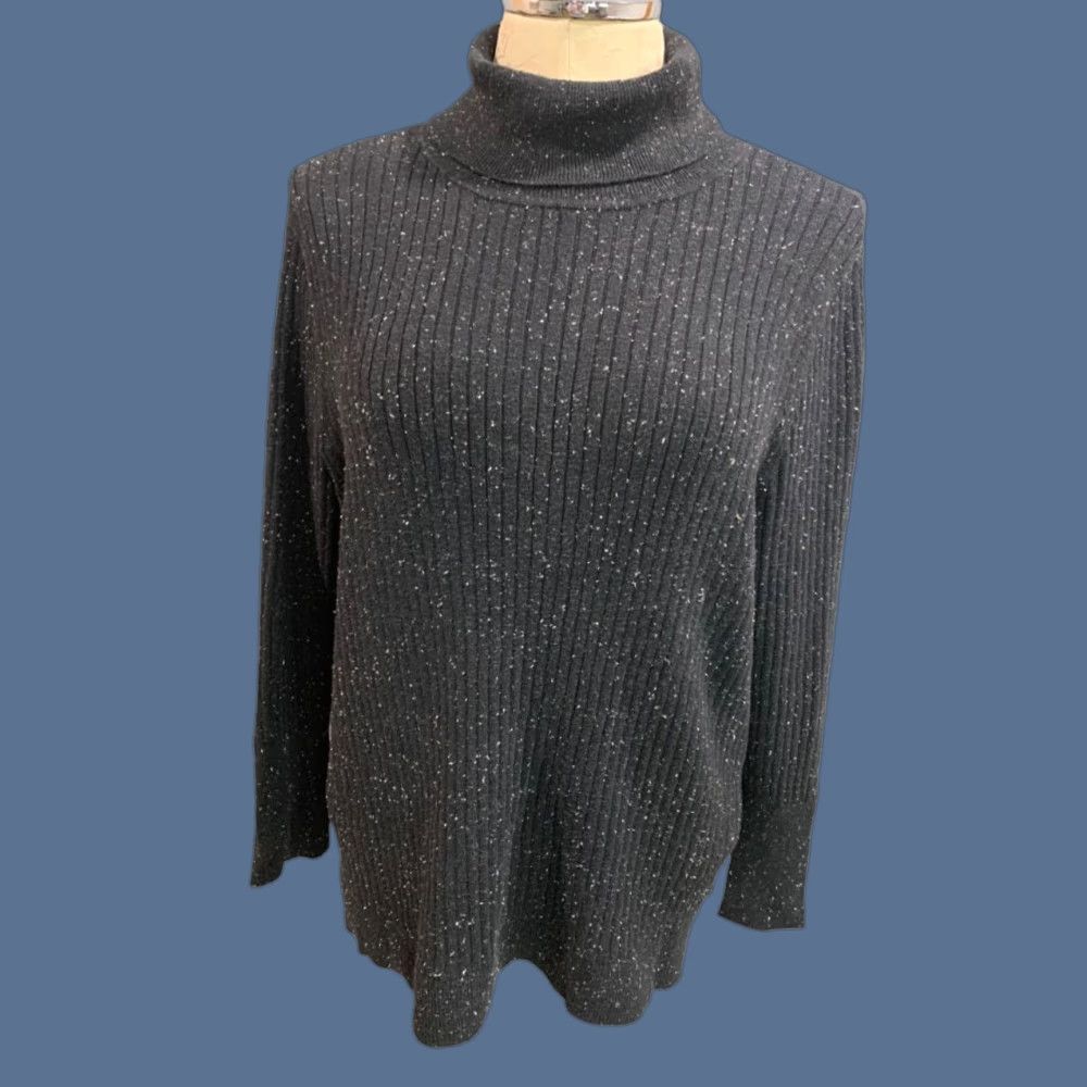Talbots VINTAGE Talbots Woman Black Flecked Turtleneck Sweater Ribbed Knit Size 1X Pullover Women Size XL / US 12-14 / IT 48-50 - 1 Thumbnail