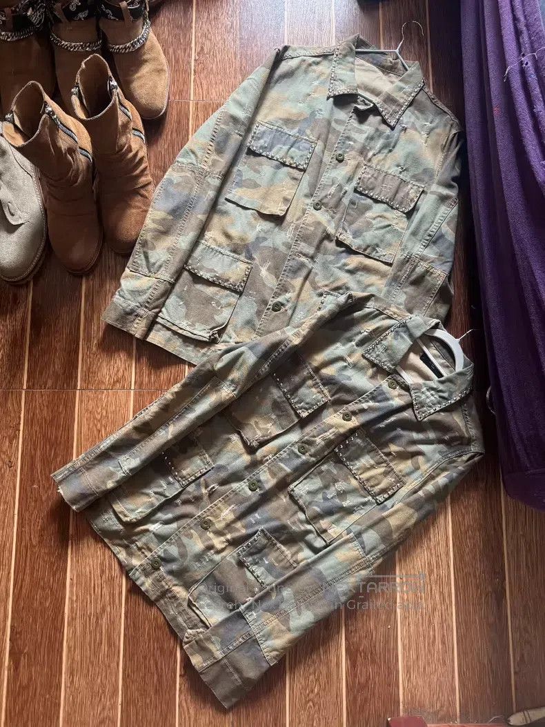 Amiri Amiri Denim Camo Shirt with Studs Size US S / EU 44-46 / 1 - 9 Thumbnail