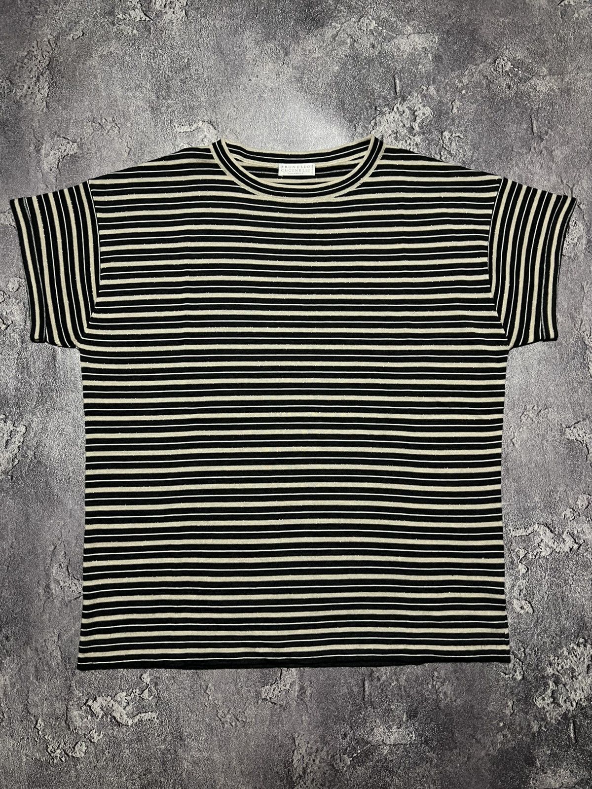 Brunello Cucinelli Brunello Cucinelli Striped Wool/Cashmere Short Sleeve Tee Size M / US 6-8 / IT 42-44 - 1 Thumbnail