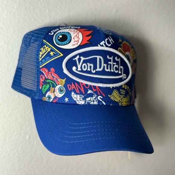 Designer × Von Dutch NWT VON DUTCH BLUE JAX ALL OVER PRINT TRUCKER HAT Size ONE SIZE - 4 Thumbnail
