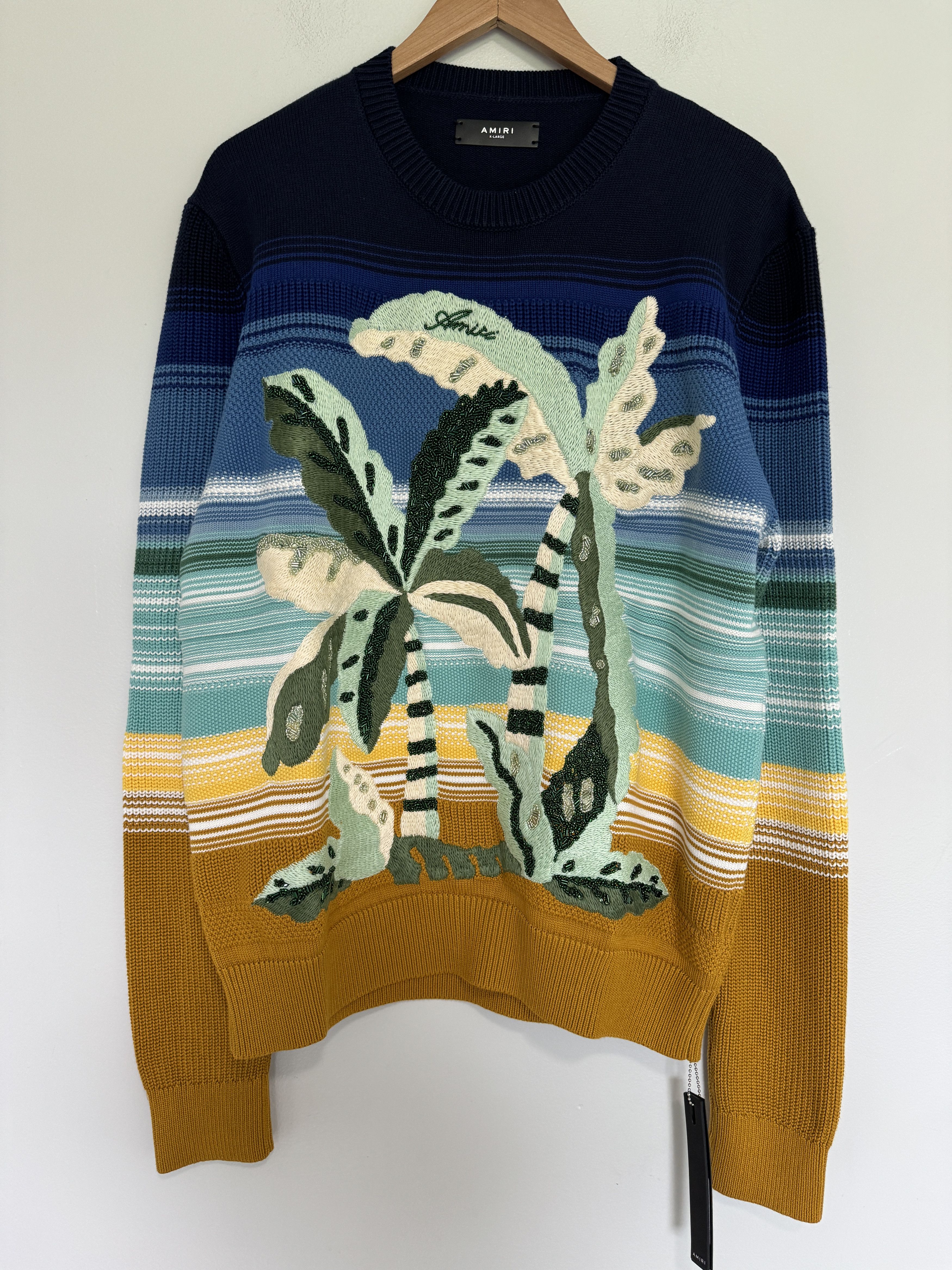 image of Amiri Embroidered Palm Tree Knit Crewneck New 2024 $1,690 Xl, Men's