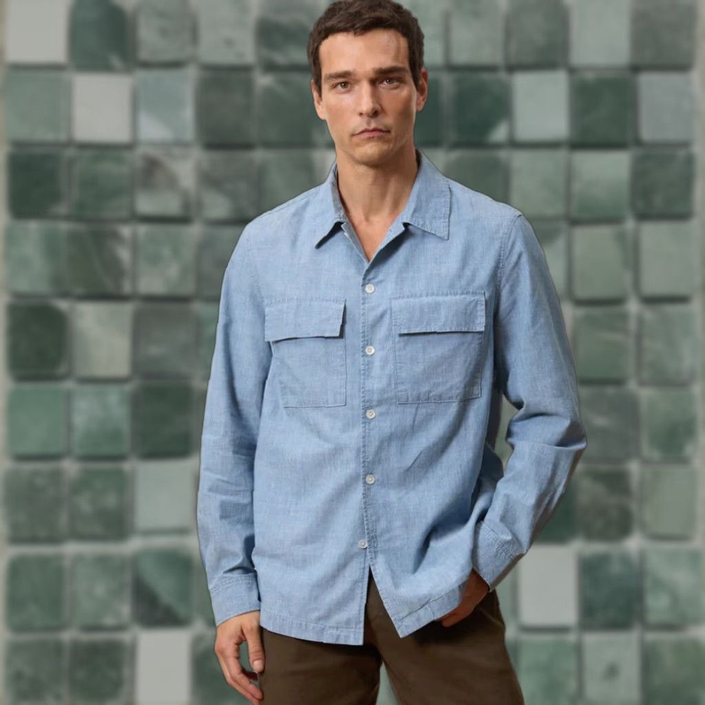 Todd Snyder Relaxed Chambray CPO Overshirt in Bleached Indigo Men 2XL NWT