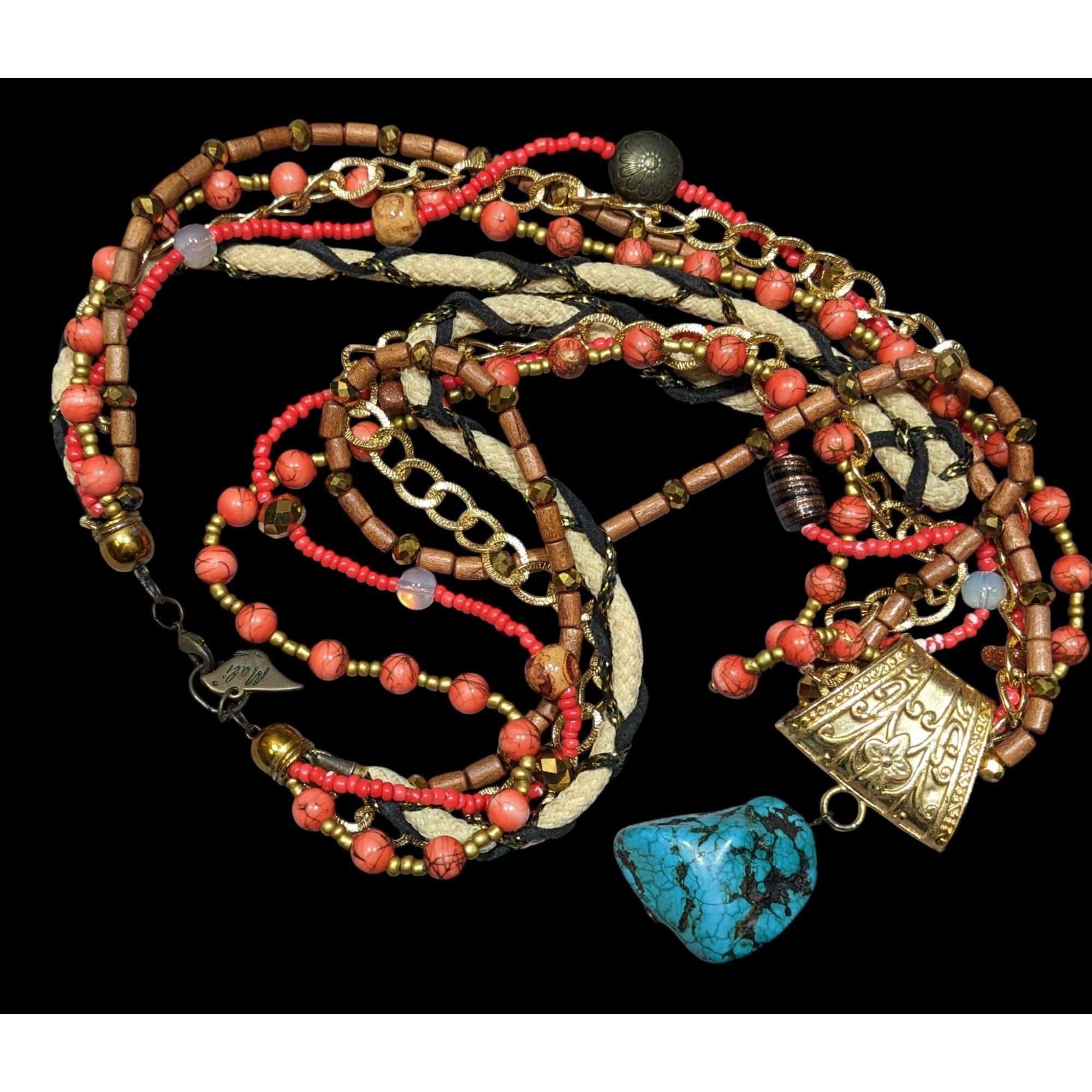 Other Mali Bohemian Layered Glass Stone And Wood Necklace Size ONE SIZE - 1 Thumbnail