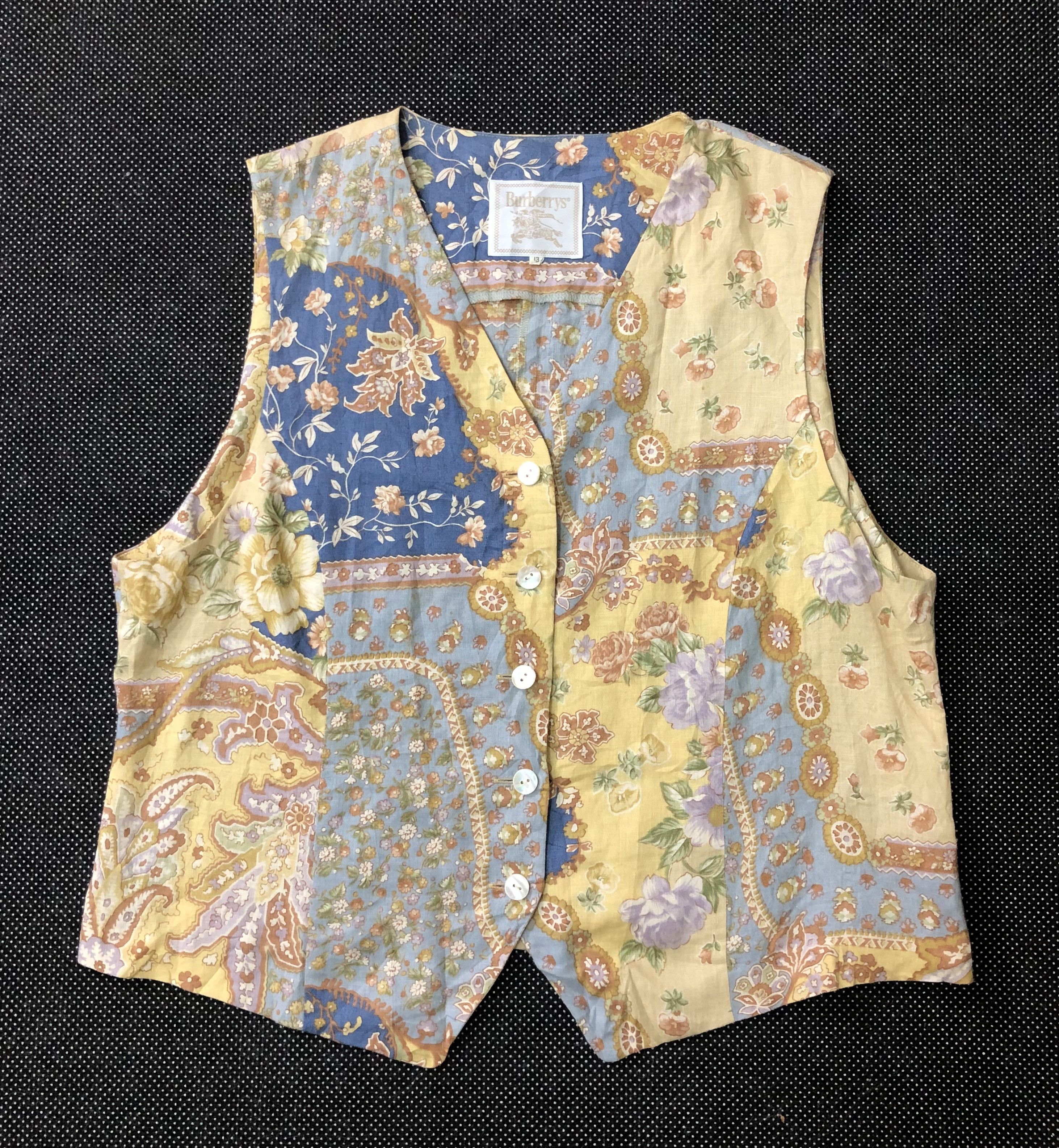 Burberry × Burberry Prorsum × Vintage RARE🔥VINTAGE BURBERRYS HEMP FULL FLORAL PRINT BUTTON VEST Size M / US 6-8 / IT 42-44 - 1 Thumbnail