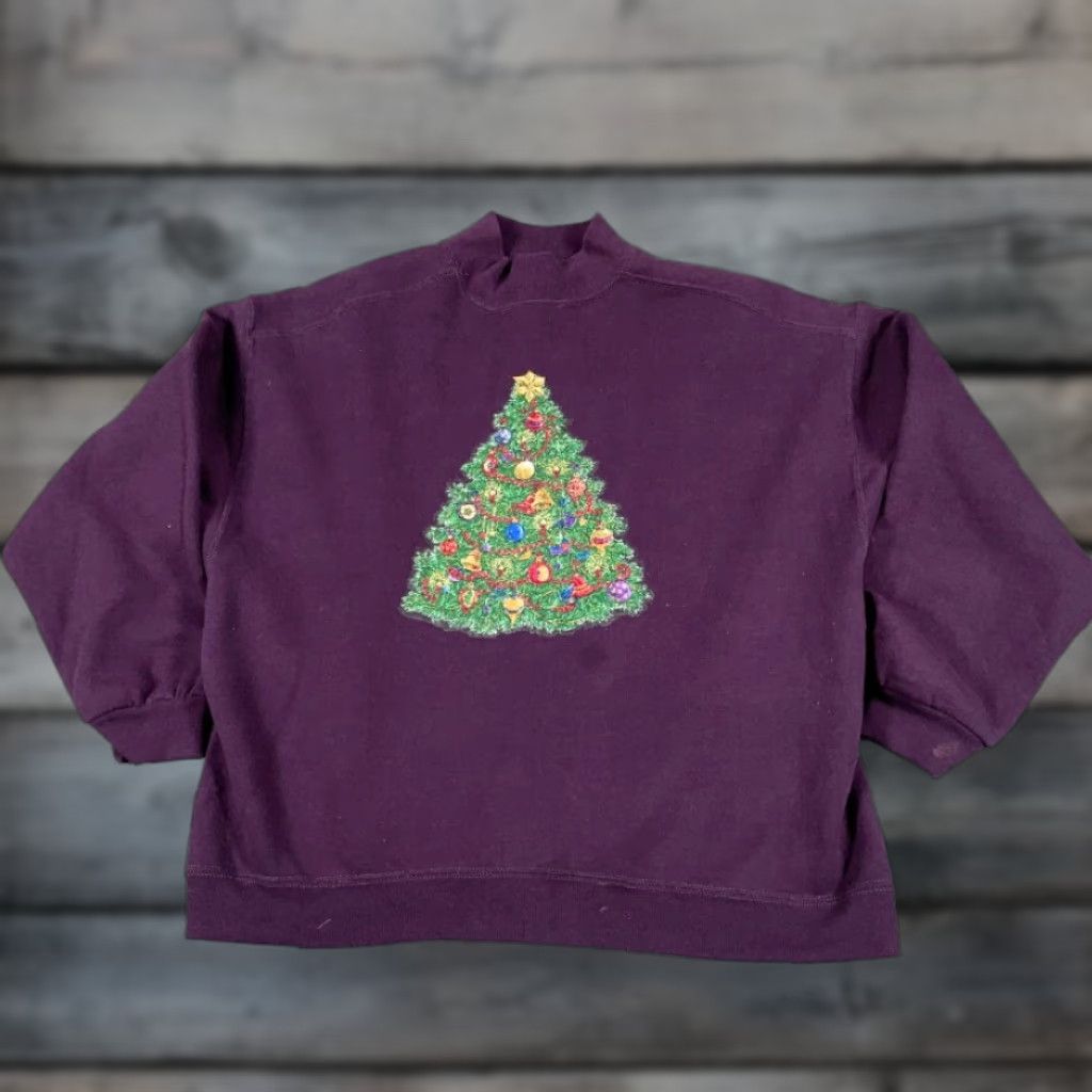 Vintage VINTAGE Chic Sweatshirt Large Purple Christmas Tree Mock Neck Holiday Grandma Women's Size L / US 10 / IT 46 - 1 Thumbnail