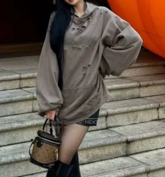 Balenciaga Balenciaga Brown Big Ripped Hooded Sweatshirt Size US M / EU 48-50 / 2 - 4 Thumbnail