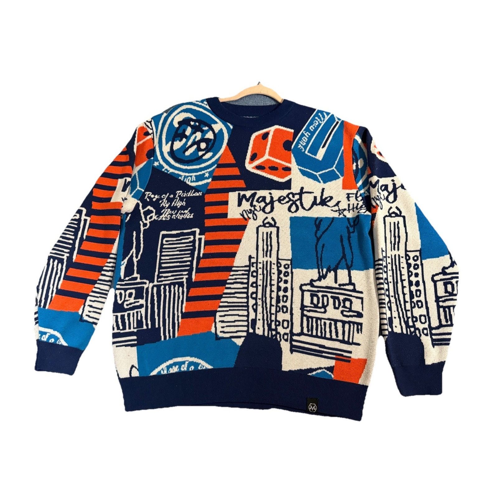 Majestic Majestik Sweater - City Graphic - Dark Blue - SW2238 Size L Size L / US 10 / IT 46 - 1 Thumbnail