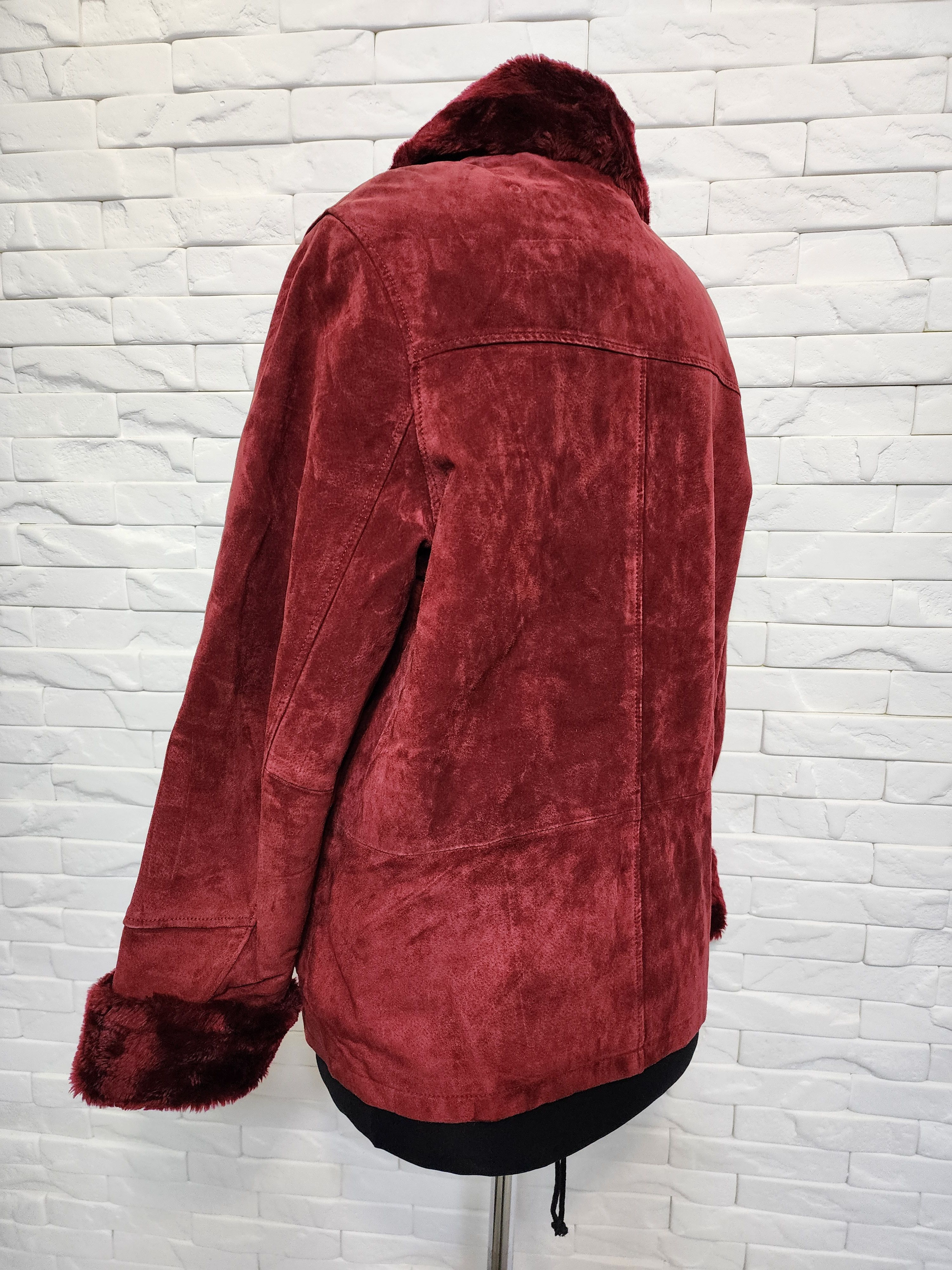 Genuine Leather Red Leather Jacket: Women's Button-Up Genuine Suede Coat Size XL / US 12-14 / IT 48-50 - 7 Thumbnail