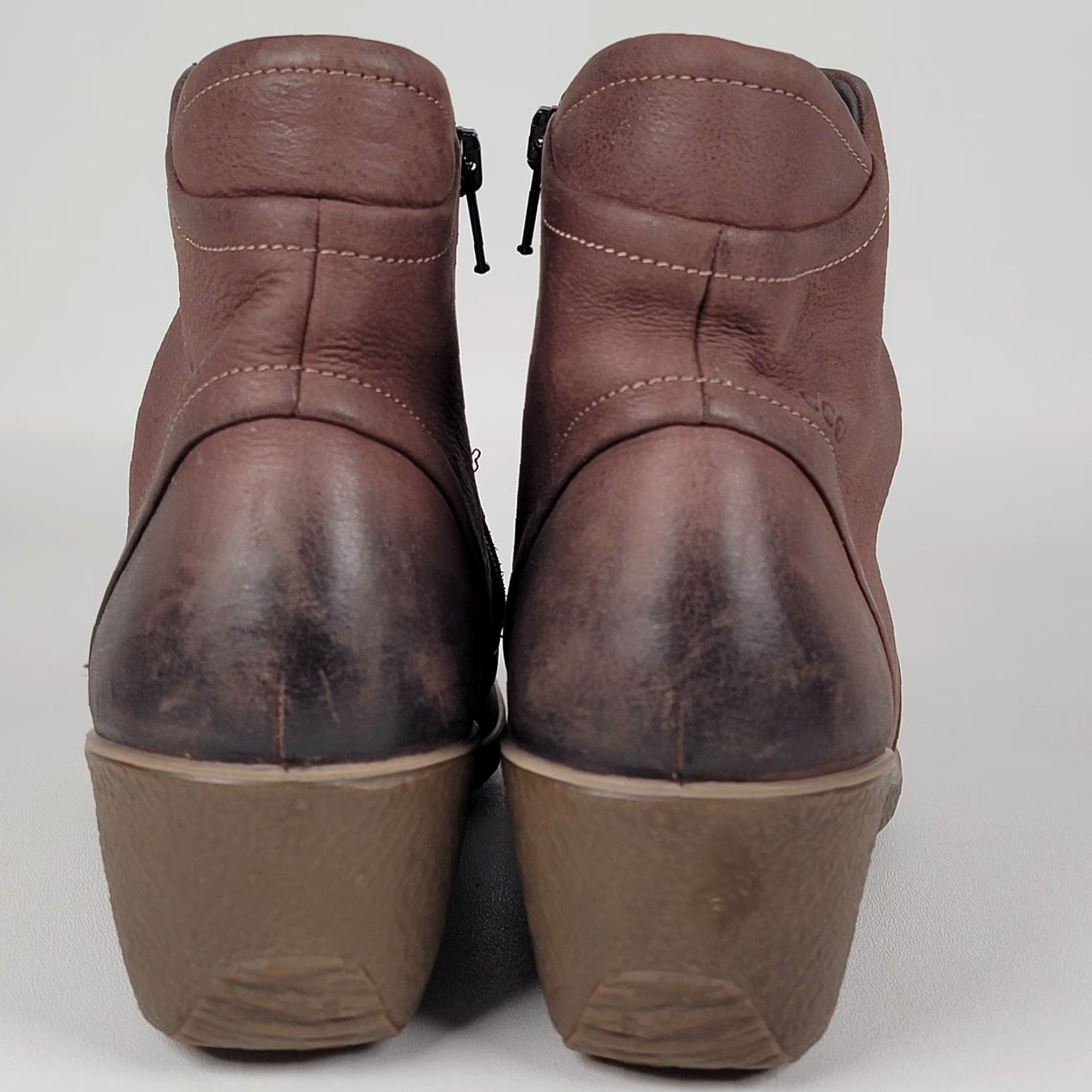 Ecco Ecco Boots Women Brown Leather Wedge Bootie Side Zip Comfort Size 39 US 8.5 Mid Heel Casual Travel Size US 9 / IT 39 - 7 Thumbnail