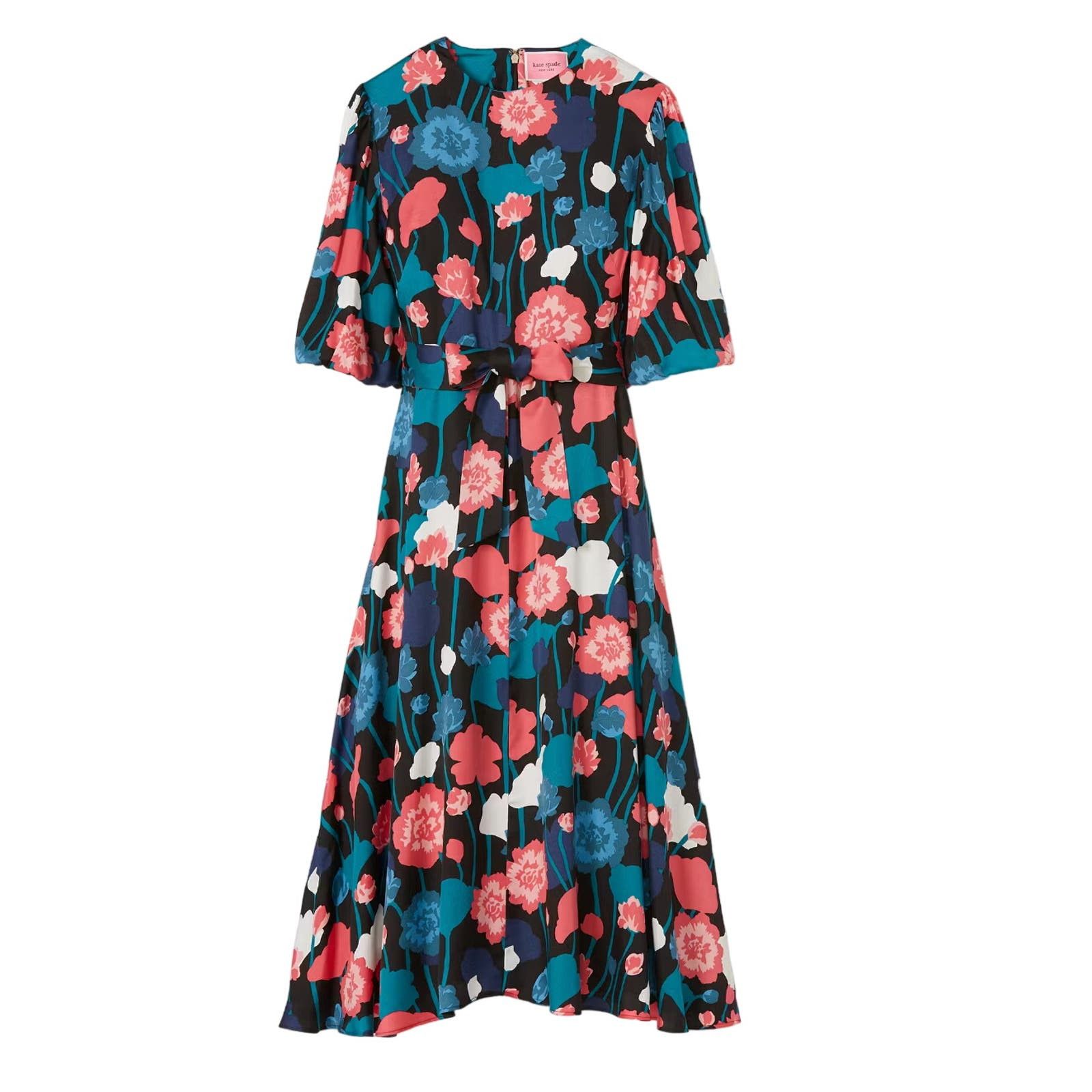 image of Kate Spade Viney Floral Matinee Mainline Dress Size 4 in Black, Women's