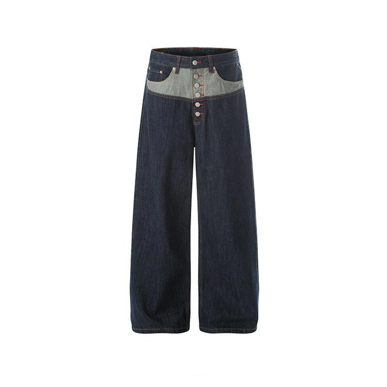 Jean Dark Blue Wide Leg Denim Jeans, High Waist Button Fly Size US 32 / EU 48 - 1 Thumbnail