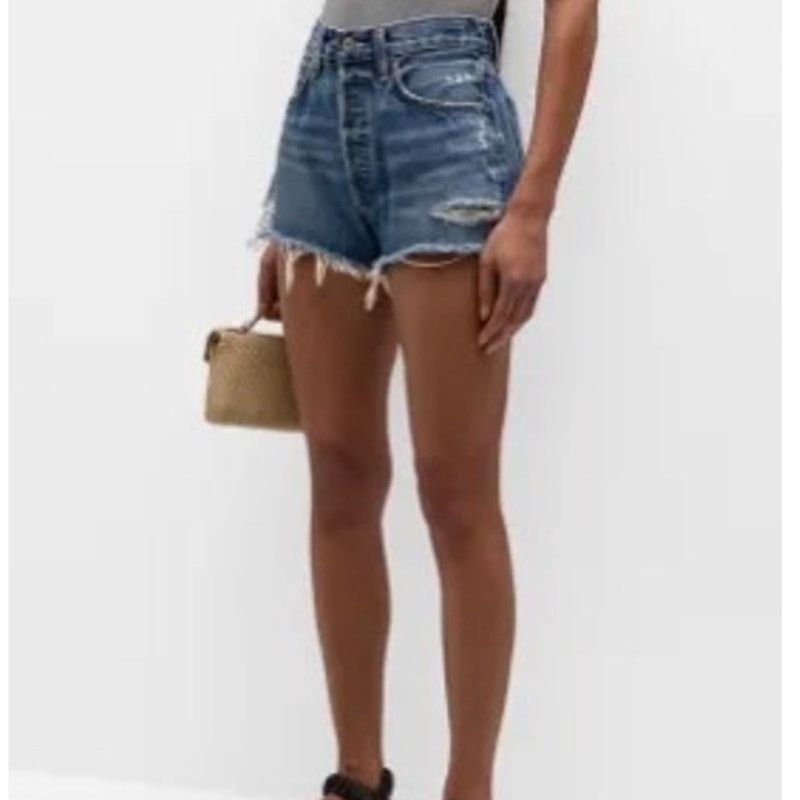 Agolde AGOLDE Parker Distressed Denim Cutoff Shorts Womens Blue 24 Size 24" / US 00 / IT 34 - 1 Thumbnail