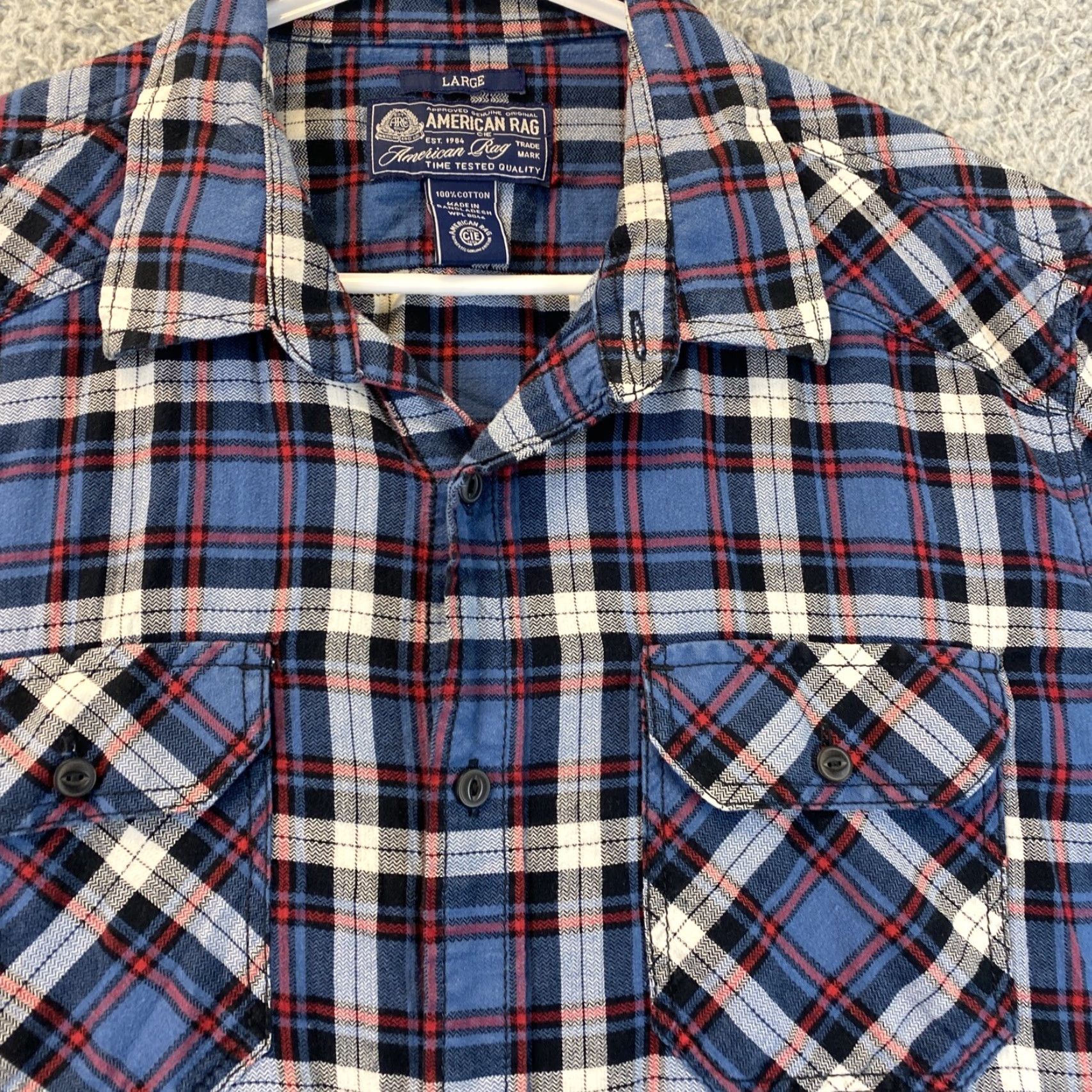 Vintage American Rag Classic Button Dress Shirt Mens Large Blue Plaid Long Sleeve Size US L / EU 52-54 / 3 - 3 Thumbnail