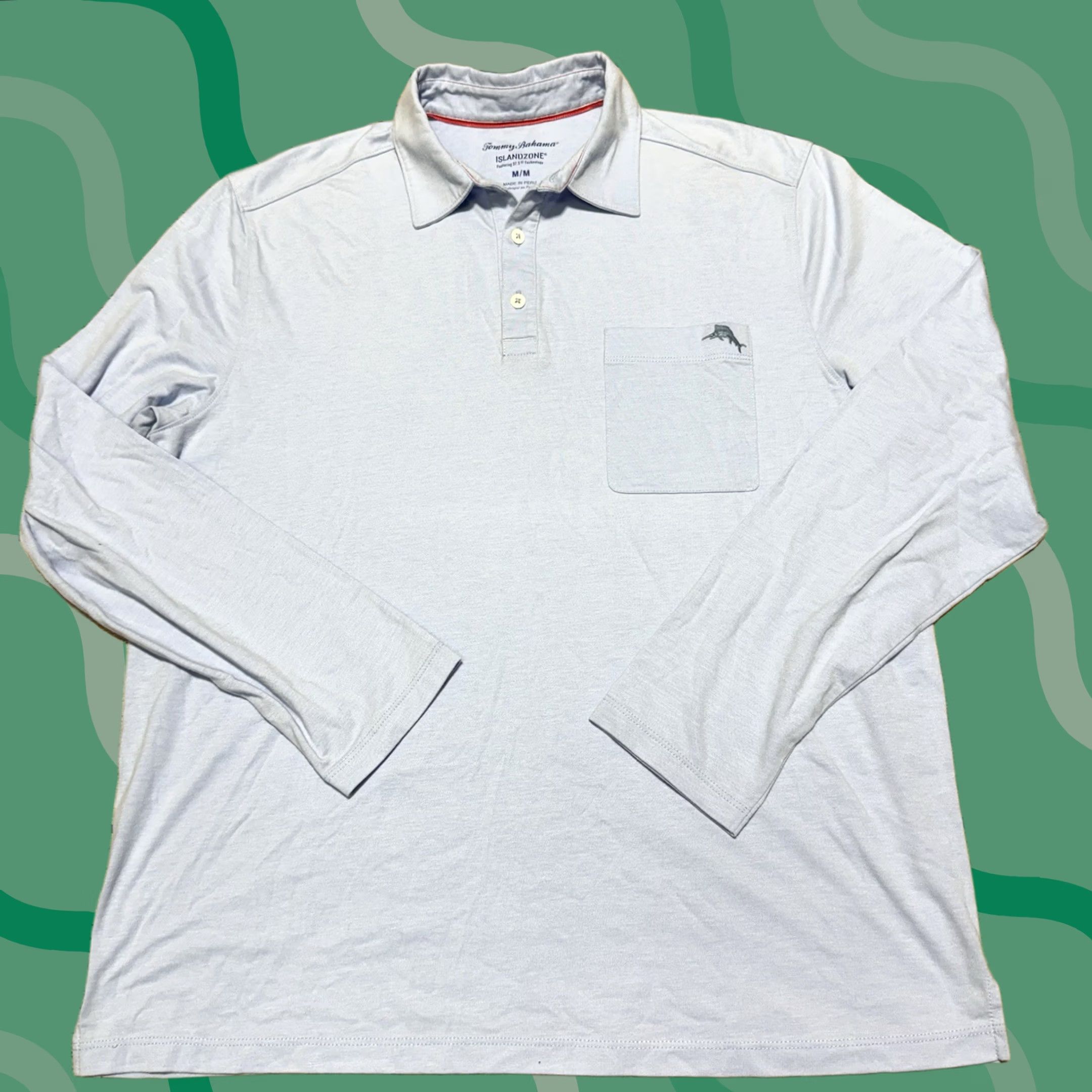 Tommy Bahama VINTAGE Tommy Bahama Polo Shirt Mens M Blue Island Zone Long Sleeve Pocket Sailfish Size US M / EU 48-50 / 2 - 1 Thumbnail