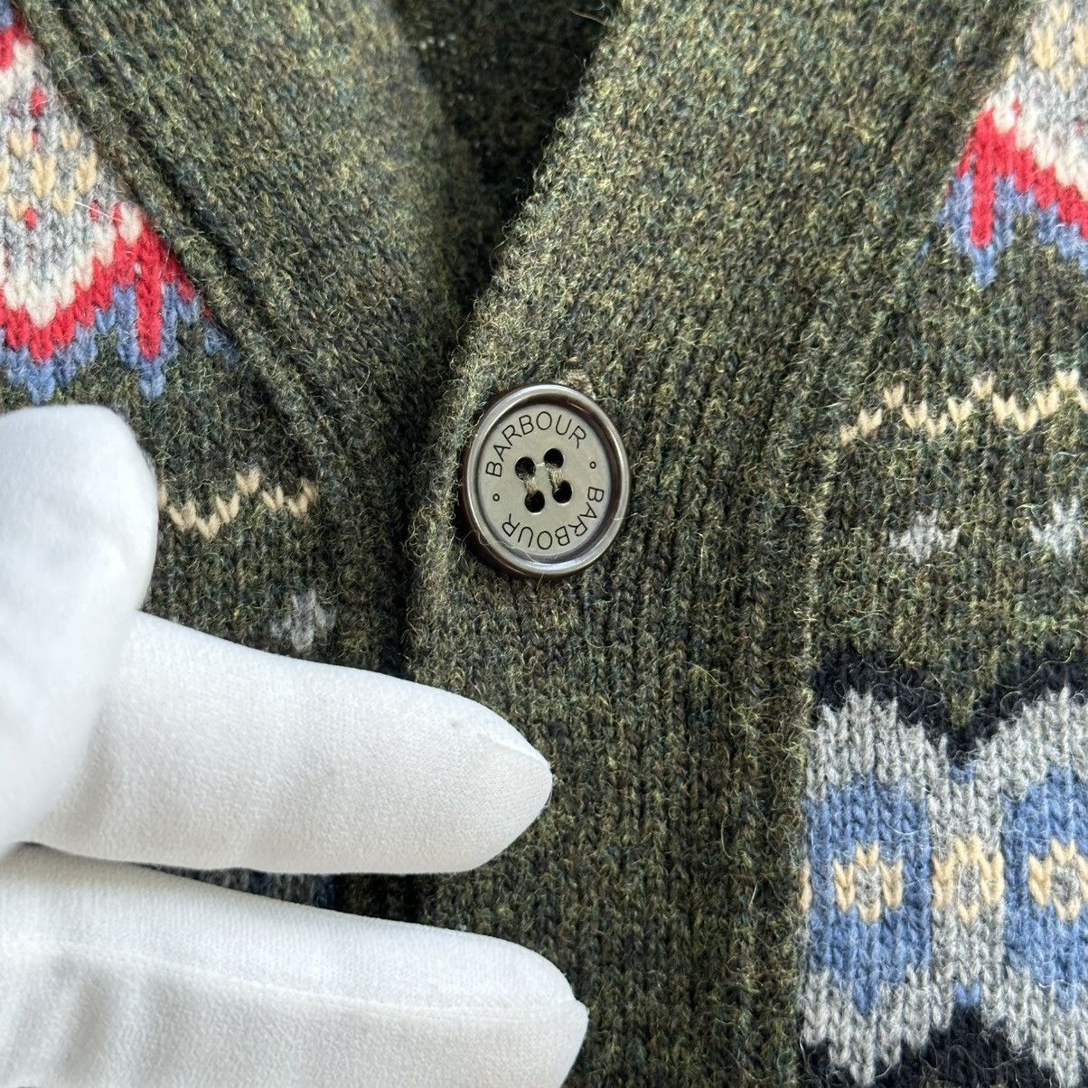 Barbour × Vintage Vintage Barbour Midon Fair Isle Olive Cardigan Size US XL / EU 56 / 4 - 5 Thumbnail