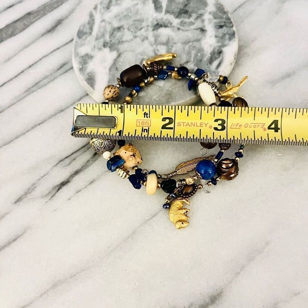 Jewelry Double Wrap Gemstone Bracelet Blue Beaded Gold Size ONE SIZE - 6 Thumbnail