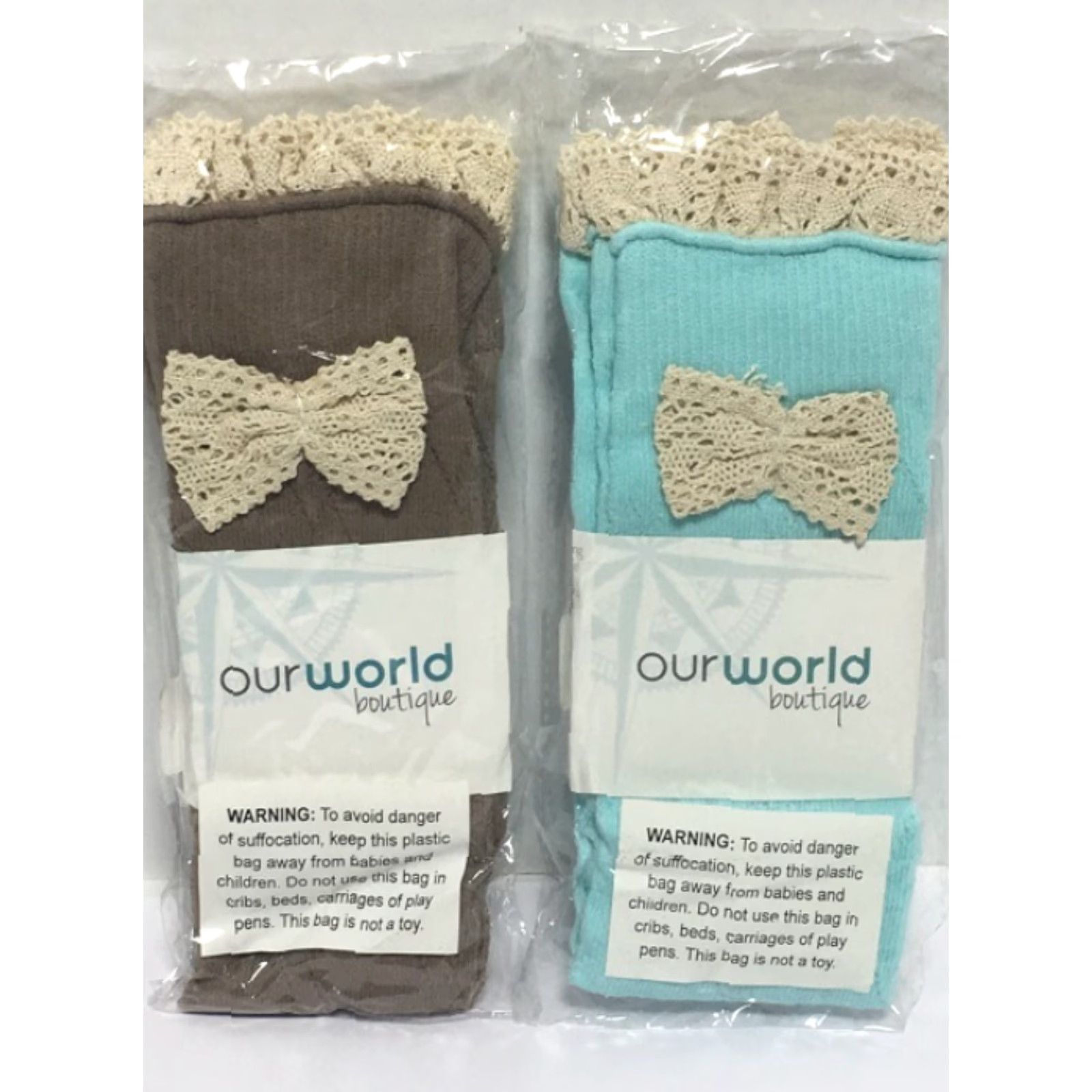 AQUA WOMEN'S LACE BOOT SOCKS with BOW, AQUA, One Size, Crochet Style, Our World Boutique Size US 4 / IT 34 - 5 Thumbnail