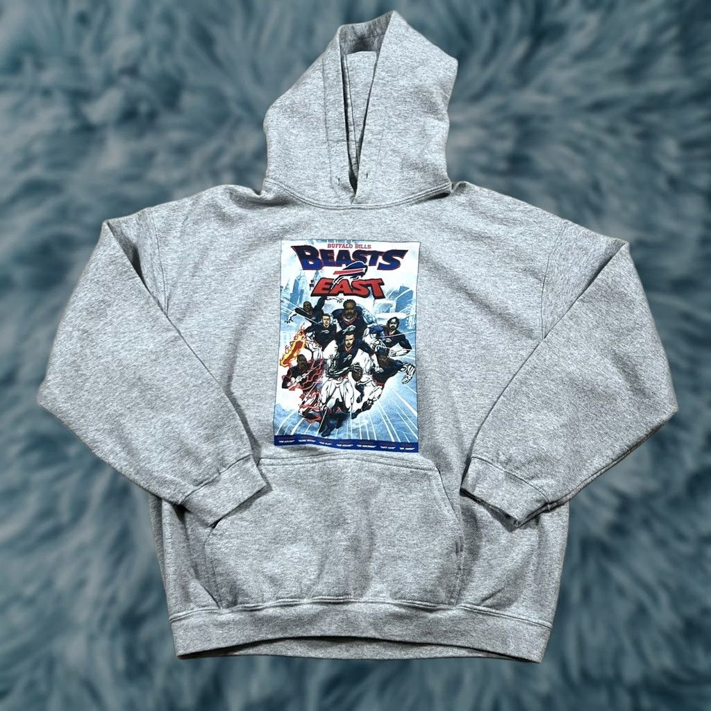 NFL VINTAGE Buffalo Bills Hoodie Beast Of The East Cartoonish Superheros Size: Mens L Gray Pullover Men L Real? Size US L / EU 52-54 / 3 - 1 Thumbnail