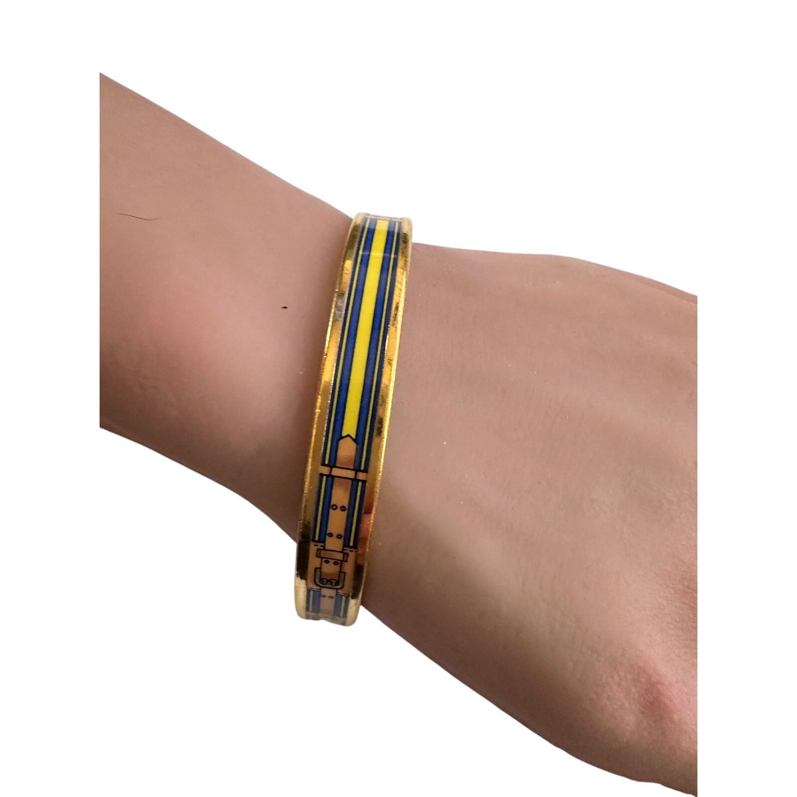 Hermes Hermès Belt Motif Enamel and Gold Plate Bangle Bracelet Size ONE SIZE - 9 Thumbnail