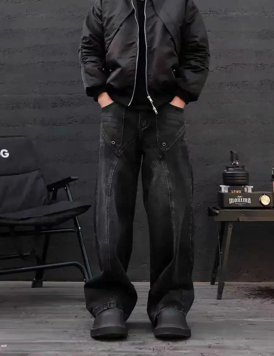 Japanese Brand Vintage black patchwork rivet wide leg jeans Size US 32 / EU 48 - 3 Thumbnail