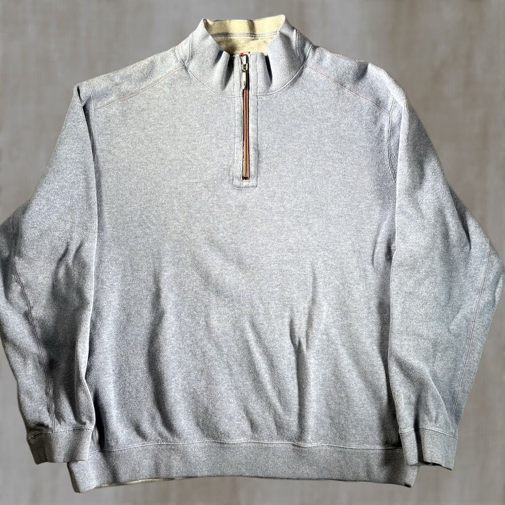 Tommy Bahama Tommy Bahama Sweatshirt Mens XL Reversible 1/4 Zip Zipper Mock Neck Blue Grey Pullover Button Logo Classic Knit Cotton Shirt/Men Size US XL / EU 56 / 4 - 1 Thumbnail