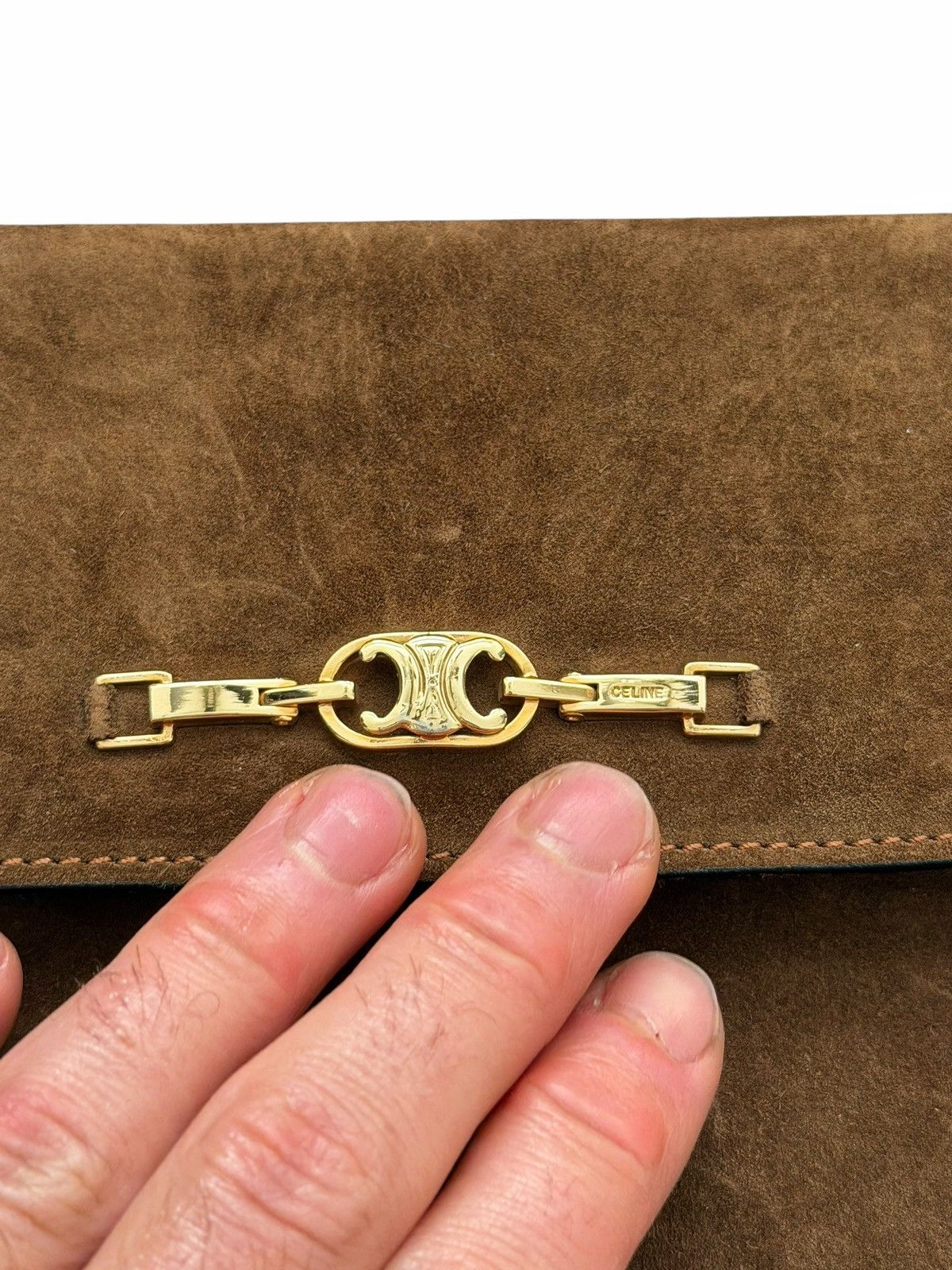 Celine OG Triomphe Chain Brown Suede Envelope Bag Size ONE SIZE - 4 Thumbnail
