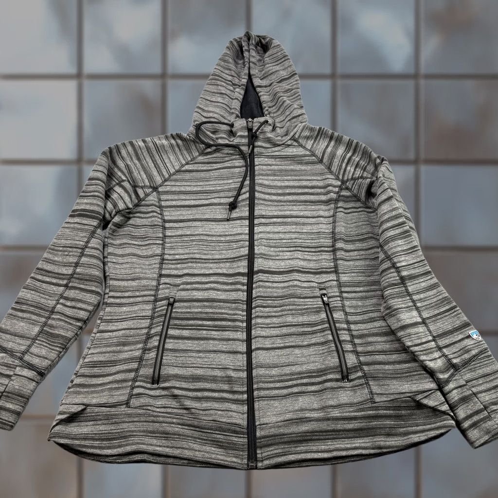 Vintage KÜHL Piper Jacket Womens Medium Gray Striped Full Zip Hoodie Outdoor Casual Size M / US 6-8 / IT 42-44 - 1 Thumbnail