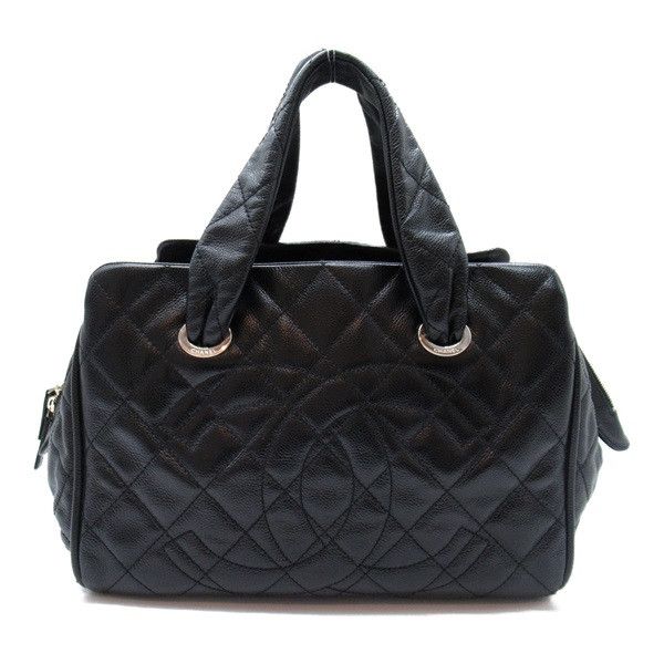 image of Chanel Quilted Cc Caviar Bowler Bag in Black, Women's