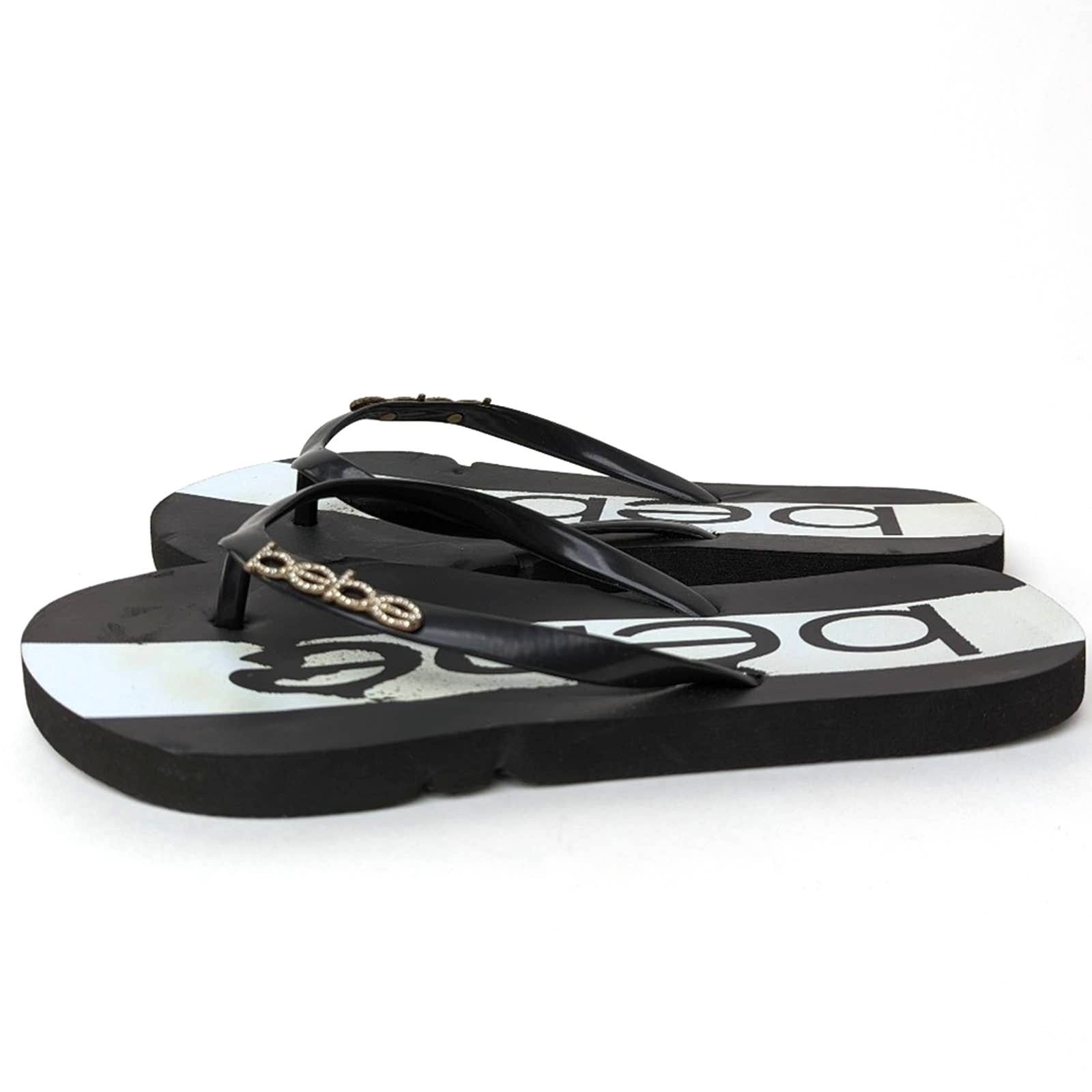 Designer bebe Black & White Rhinestone Flip Flop Sandal Slides Size US 6 / IT 36 - 7 Thumbnail