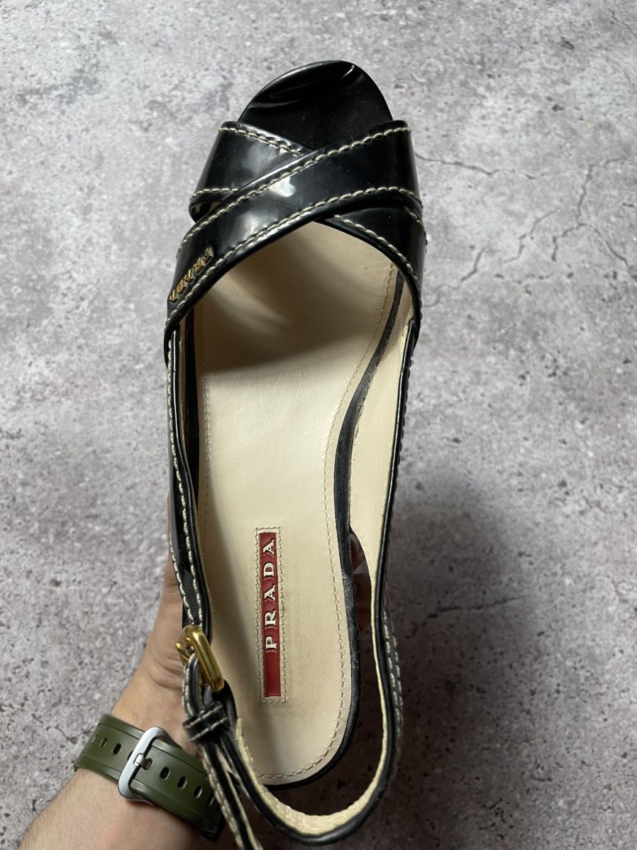 Prada PRADA Patent leather wedge sole cork black women's size 37 Size US 7 / IT 37 - 9 Thumbnail