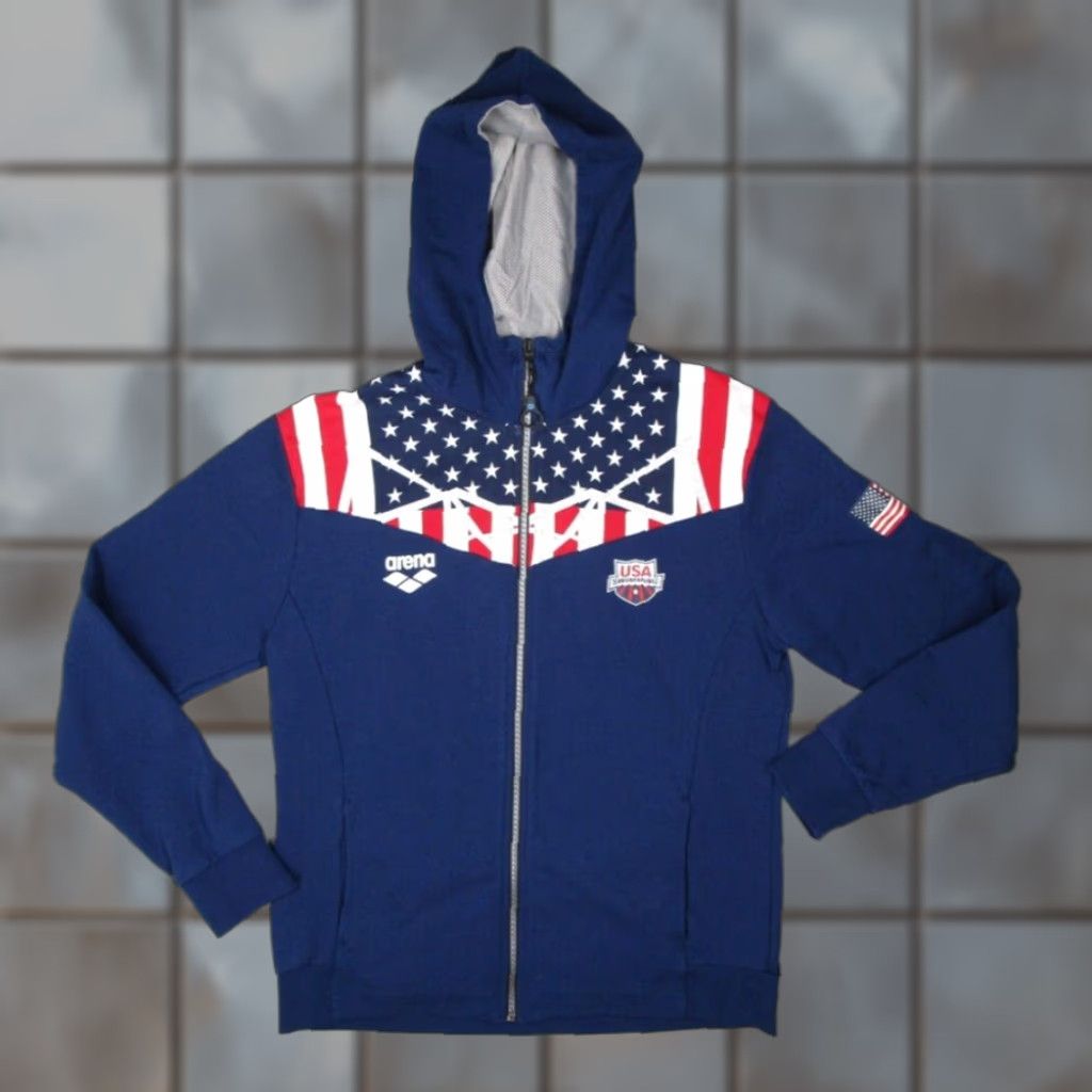 Vintage Arena USA Swimming Hoodie Mens Medium Blue Full Zip Cotton Jacket Size US M / EU 48-50 / 2 - 1 Thumbnail