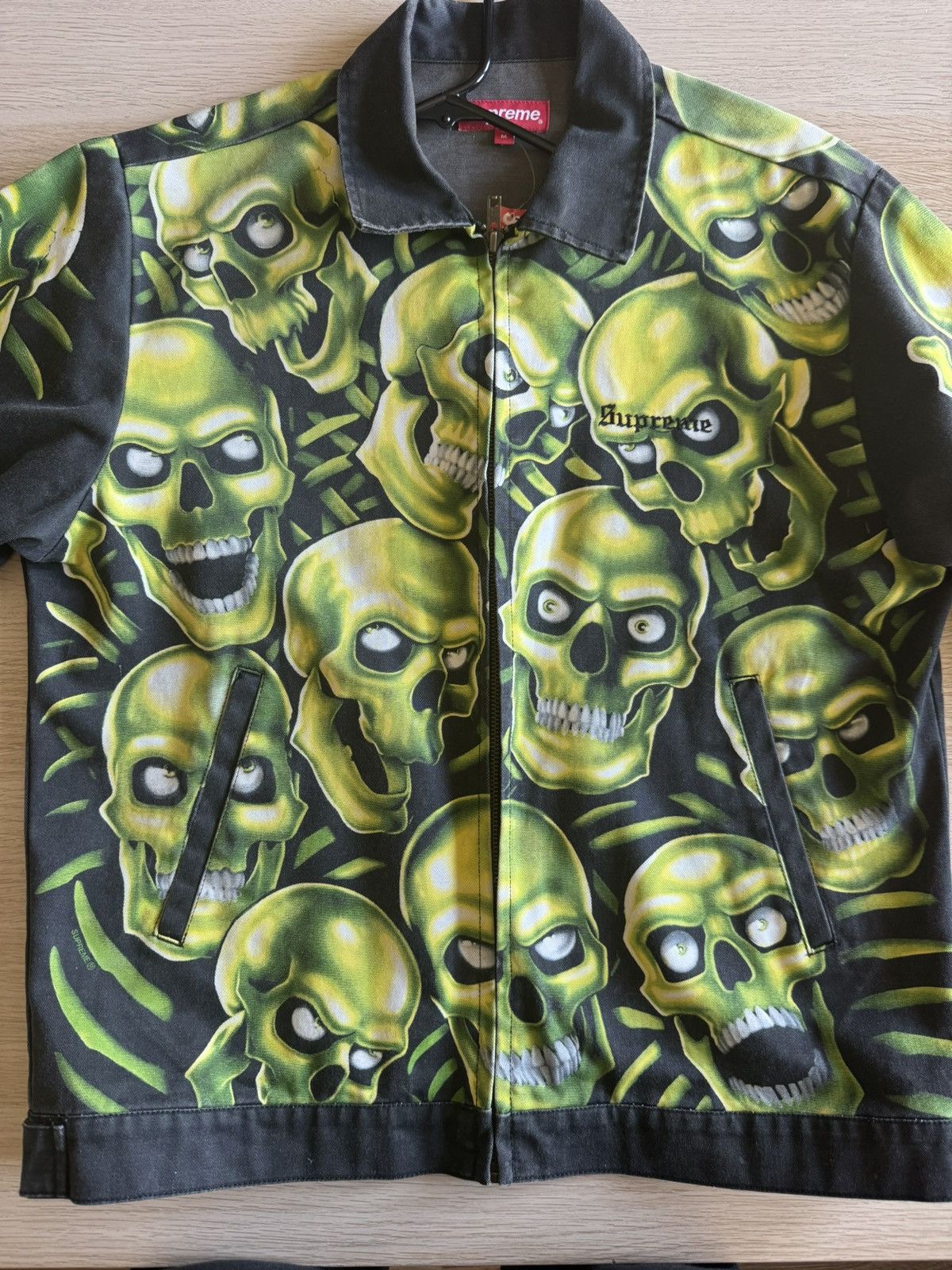 Supreme SkulSupreme Skull Pile 総柄 ジャケット Supreme Skull Pile Leather Bomber Jacket Green Men's - SS18 - US