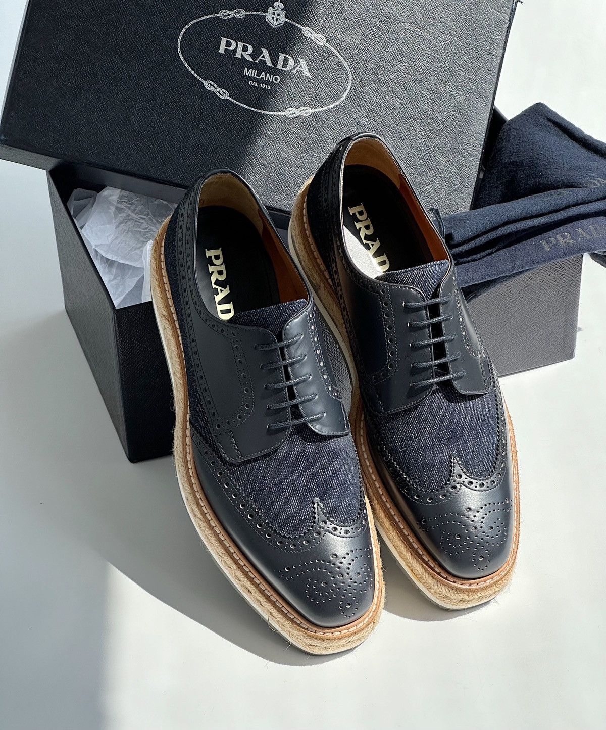 Prada PRADA 2015 Denim Platform Brogues Shoes 2EG015 runway punk Size US 9 / EU 42 - 3 Thumbnail