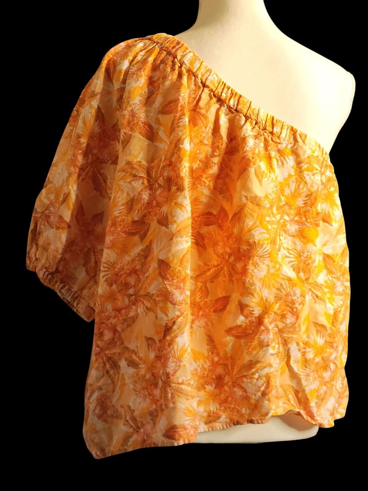 Other LOFT Women's One Shoulder Orange Floral Top Size XXL / US 16-18 / IT 52-54 - 6 Thumbnail