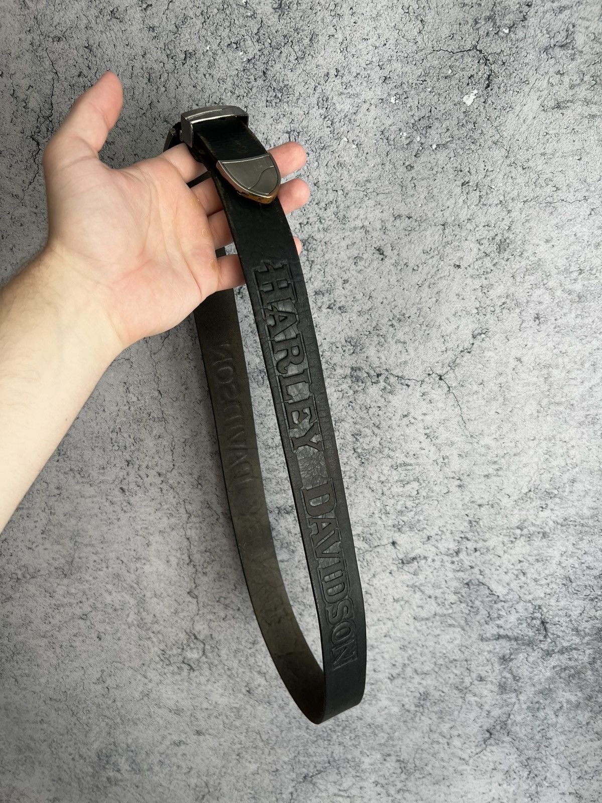 Harley Davidson Vintage Harley Davidson Leather Belt 2000s Embossed Bikers Size 44 - 2 Thumbnail