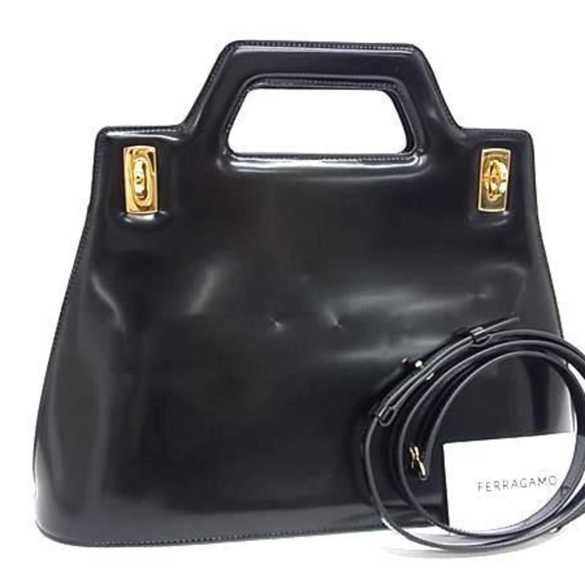 Salvatore Ferragamo Salvatore Ferragamo Gancini Wanda 21 handbag (3961) in black patent leather for women Size ONE SIZE - 1 Thumbnail