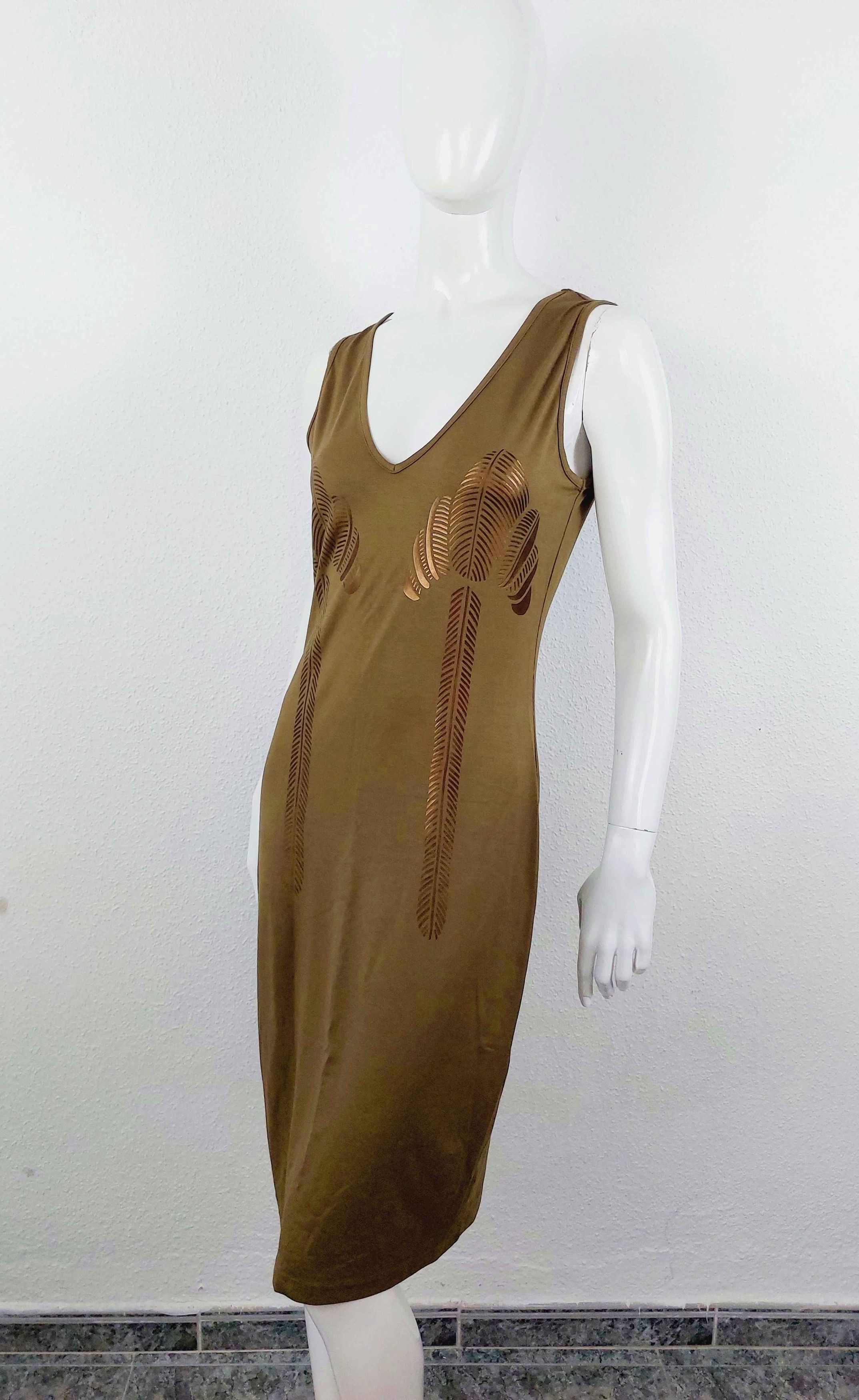 Thierry Mugler Thierry Mugler Kahki Gold Palm Tree Tropical Midi Dress Size M / US 6-8 / IT 42-44 - 7 Thumbnail